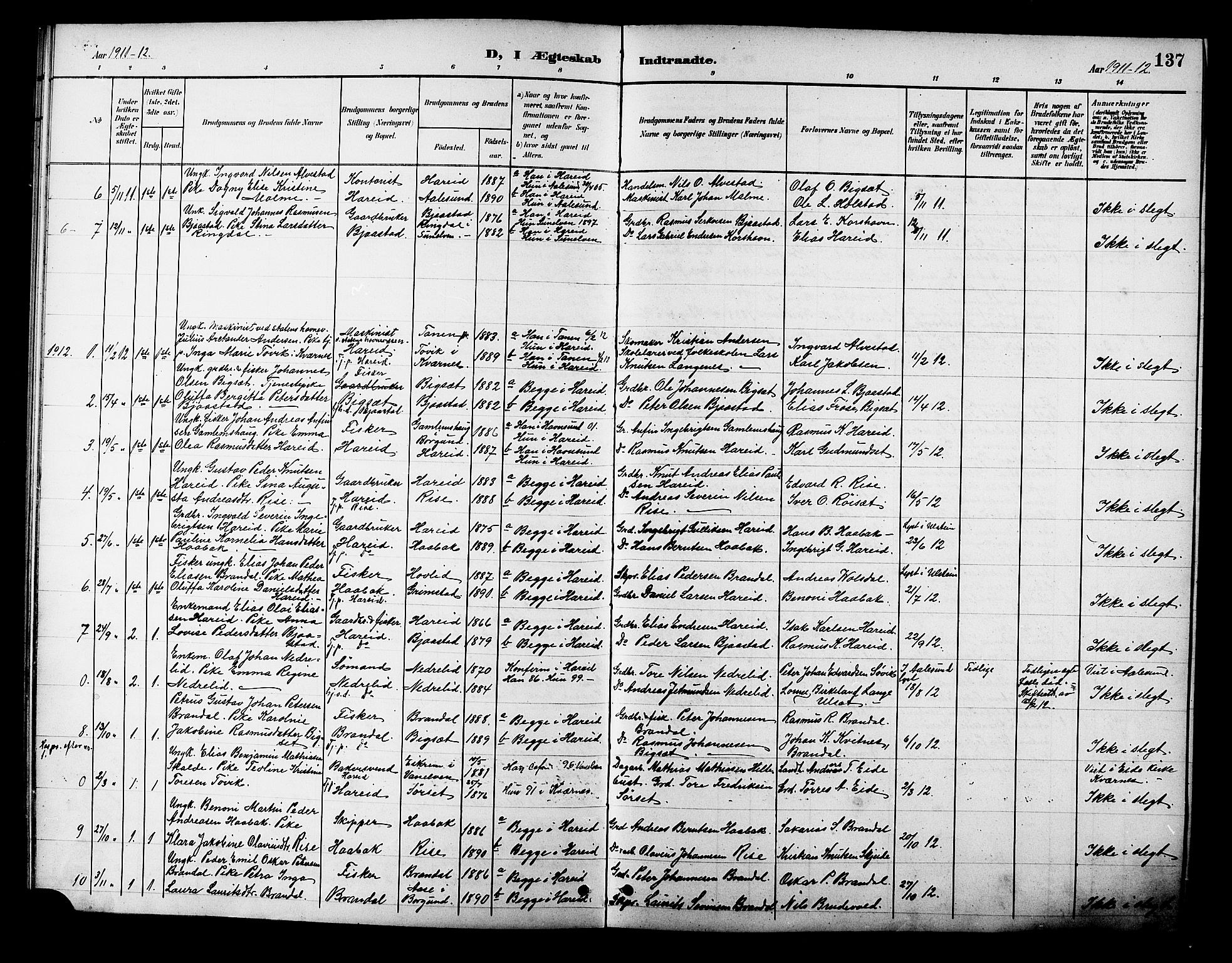 Ministerialprotokoller, klokkerbøker og fødselsregistre - Møre og Romsdal, SAT/A-1454/510/L0126: Parish register (copy) no. 510C03, 1900-1922, p. 137