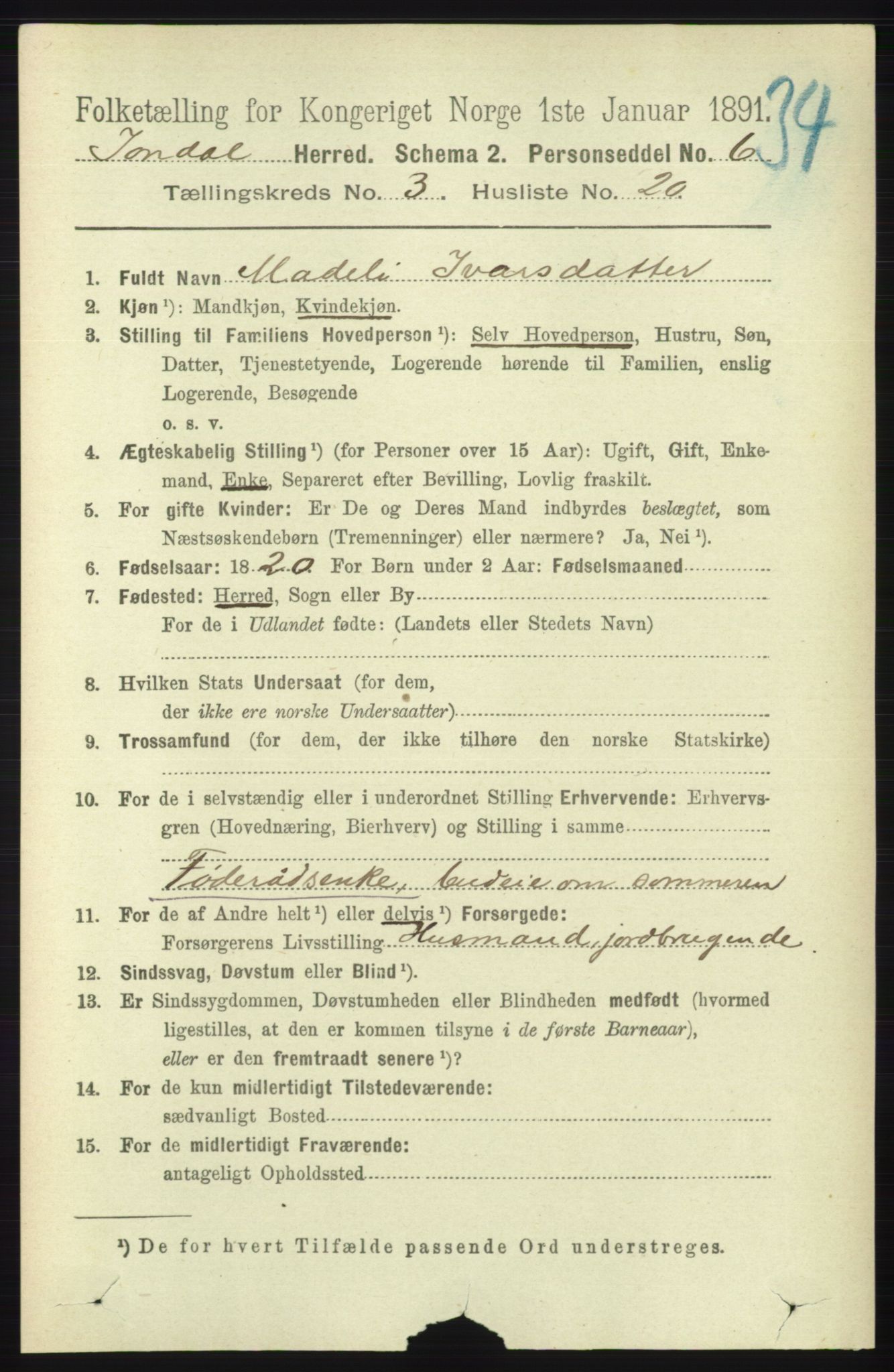 RA, 1891 census for 1227 Jondal, 1891, p. 1435