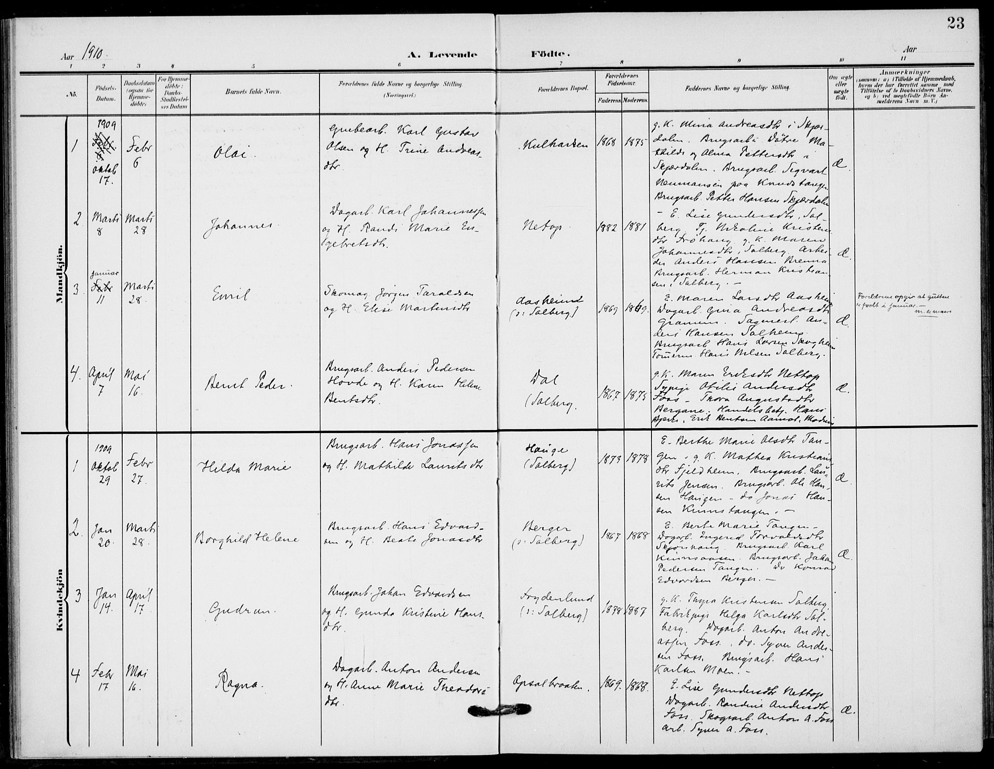 Hole kirkebøker, AV/SAKO-A-228/F/Fb/L0003: Parish register (official) no. II 3, 1906-1916, p. 23