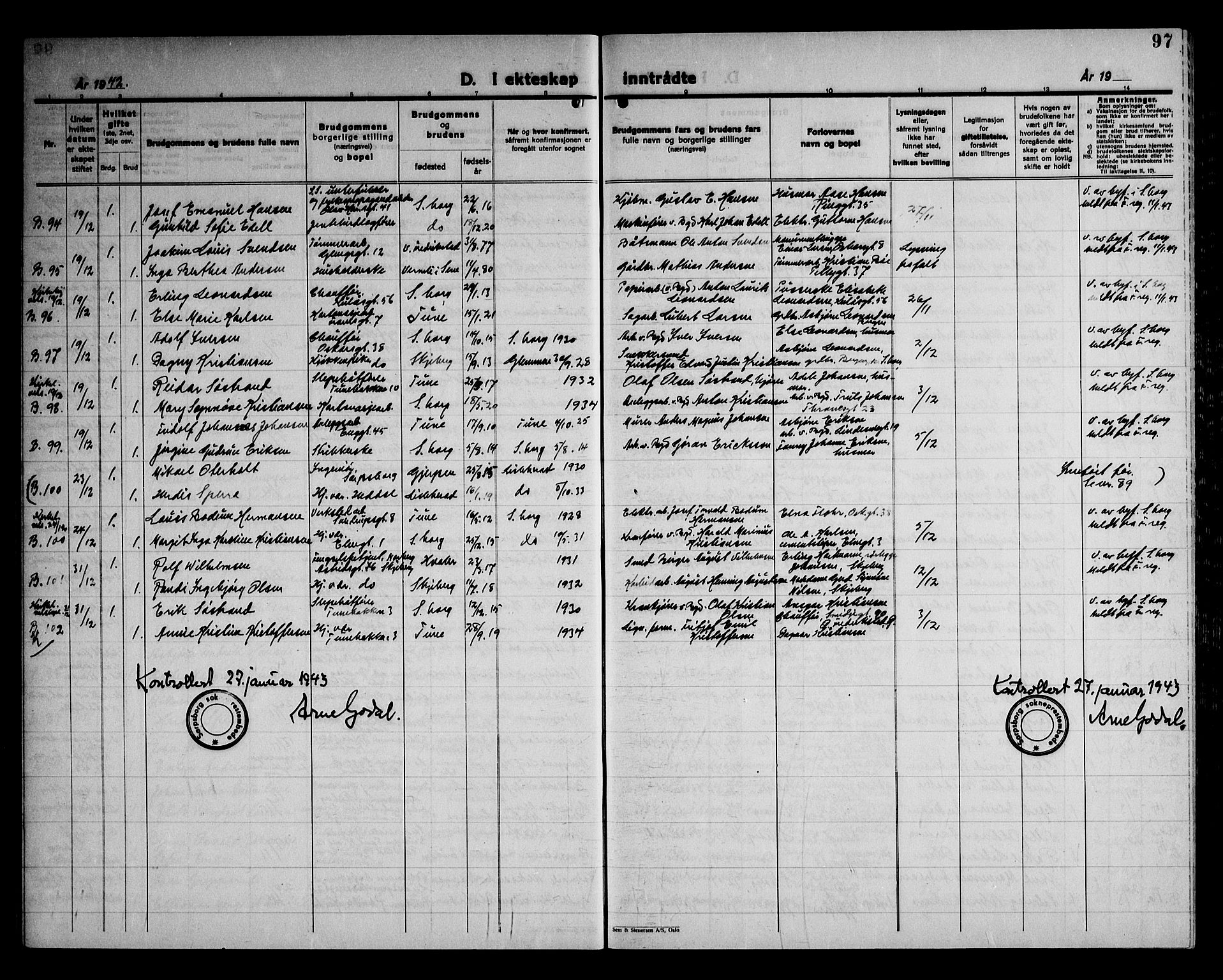 Sarpsborg prestekontor Kirkebøker, AV/SAO-A-2006/G/Ga/L0004: Parish register (copy) no. 4, 1929-1949, p. 97