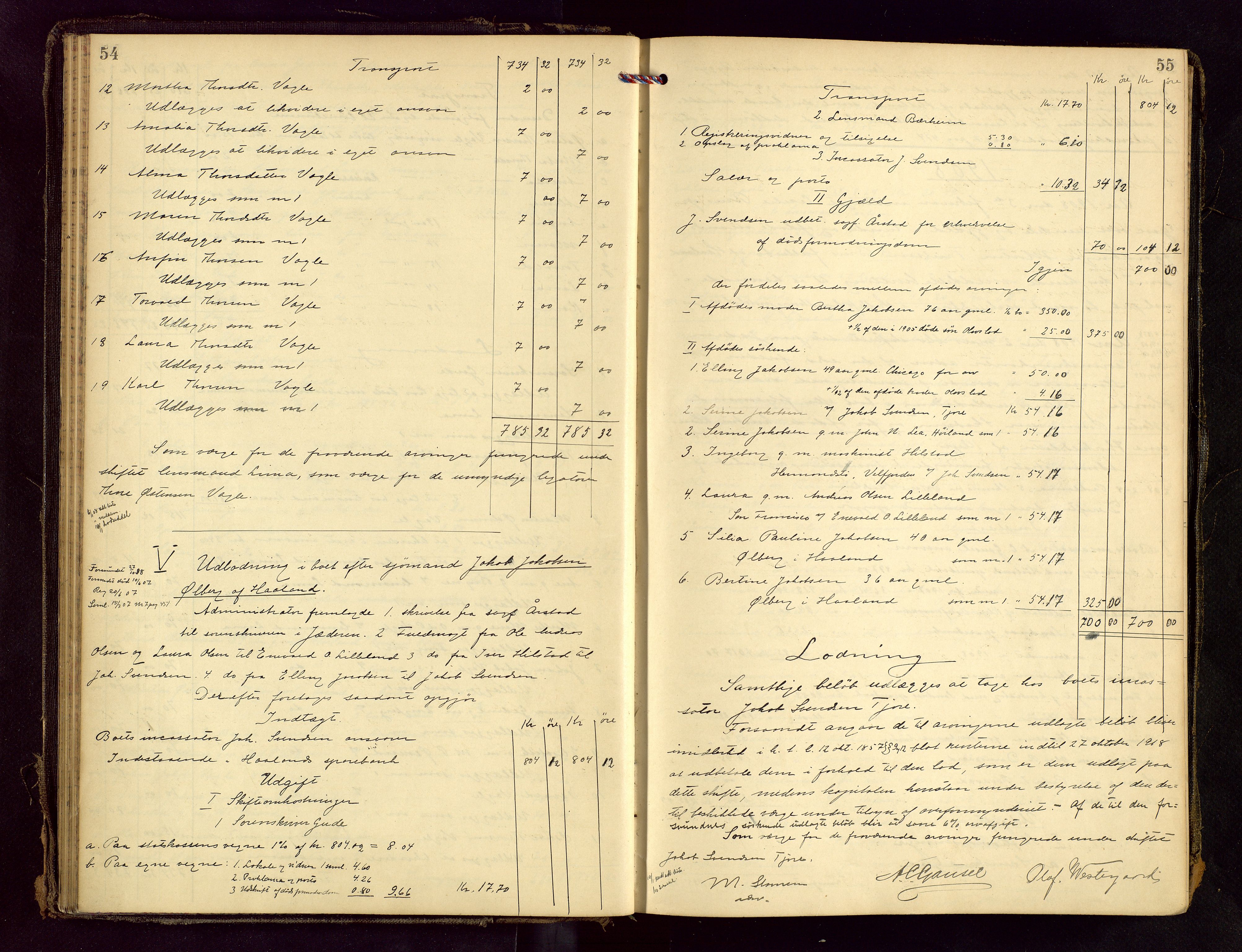 Jæren sorenskriveri, AV/SAST-A-100310/01/5/50/50BB/L0007: SKIFTEUTLODNINGSPROTOKOLL, 1907-1914, p. 54-55