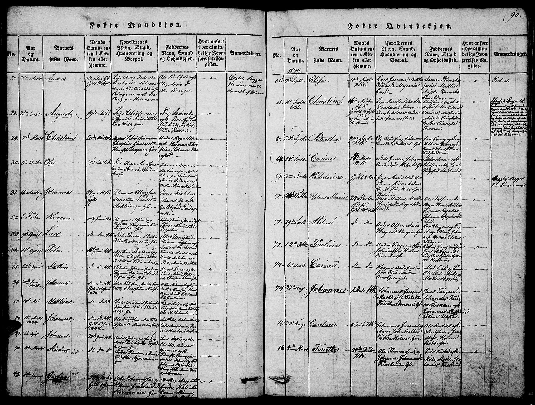 Østre Toten prestekontor, SAH/PREST-104/H/Ha/Hab/L0001: Parish register (copy) no. 1, 1827-1839, p. 90