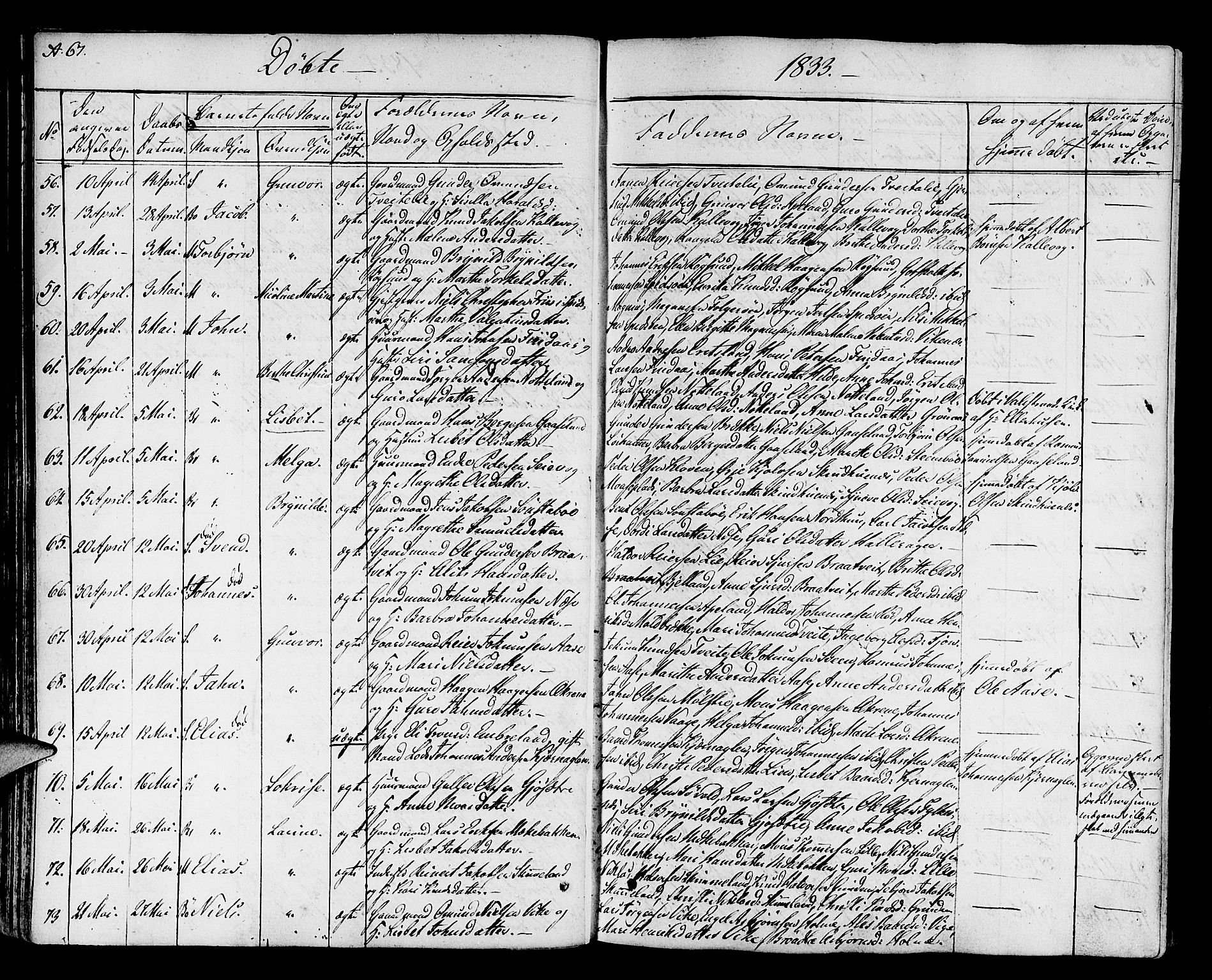 Finnås sokneprestembete, SAB/A-99925/H/Ha/Haa/Haaa/L0005: Parish register (official) no. A 5, 1823-1835, p. 67