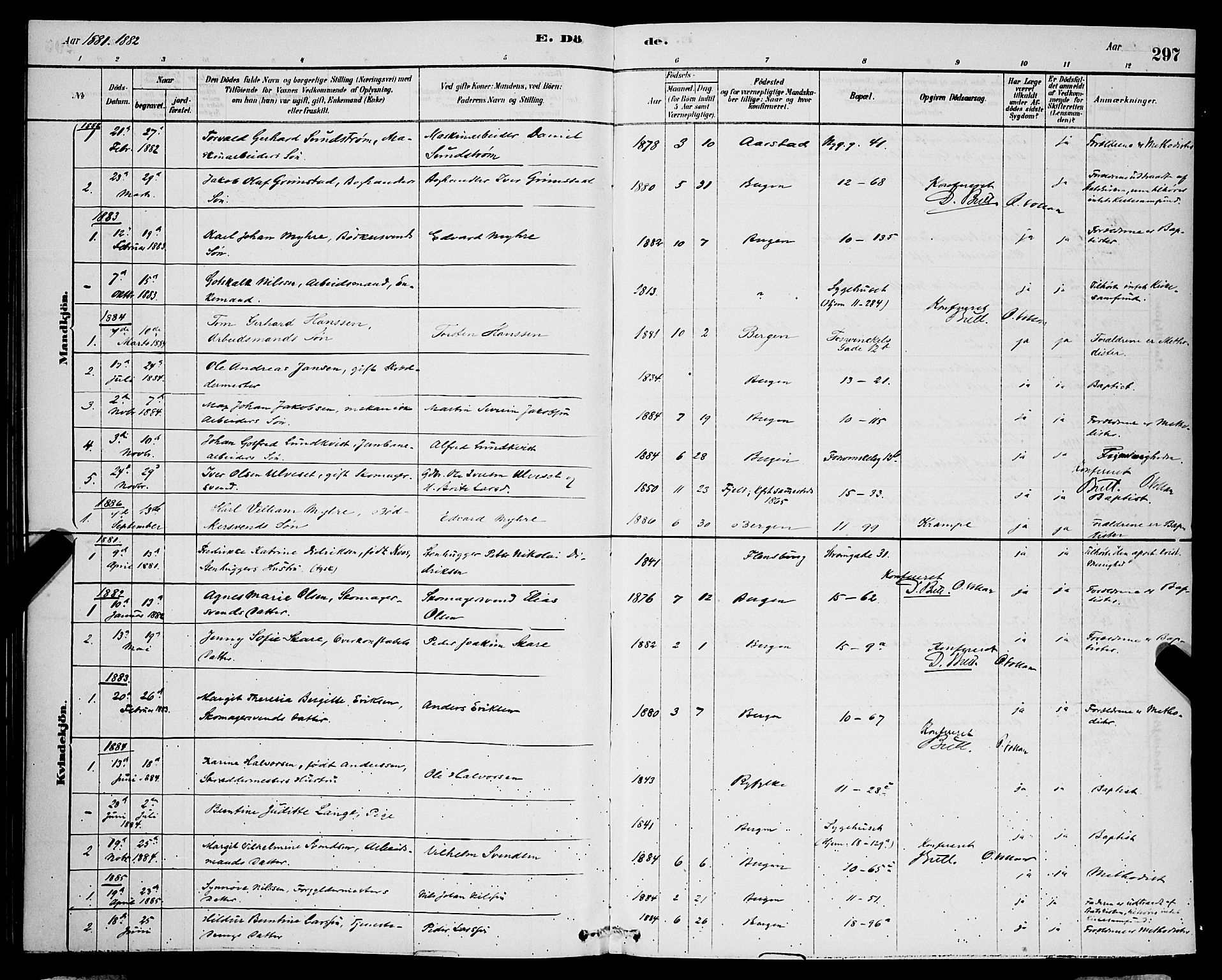 Domkirken sokneprestembete, SAB/A-74801/H/Hab/L0041: Parish register (copy) no. E 5, 1878-1900, p. 297