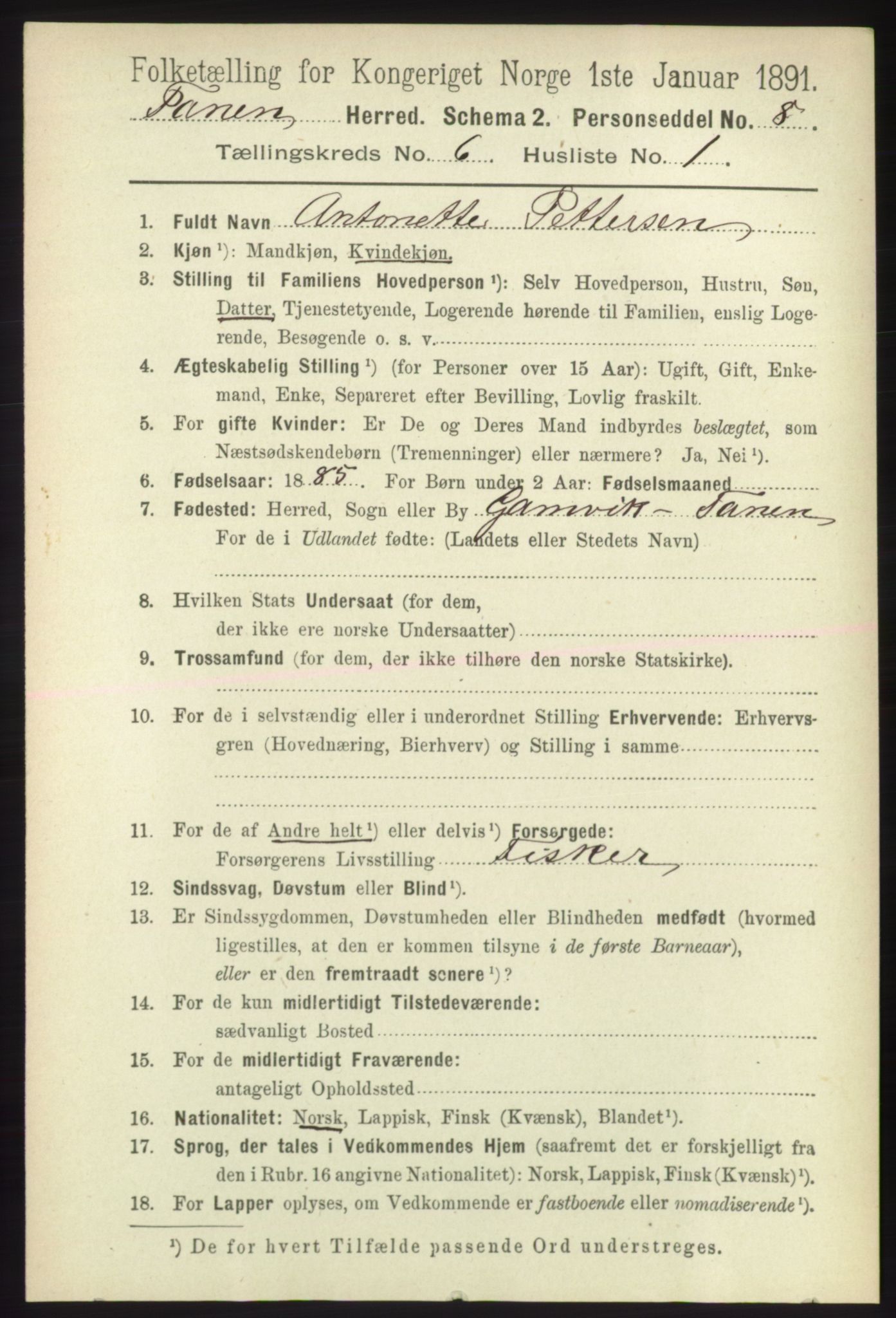 RA, 1891 census for 2025 Tana, 1891, p. 2806