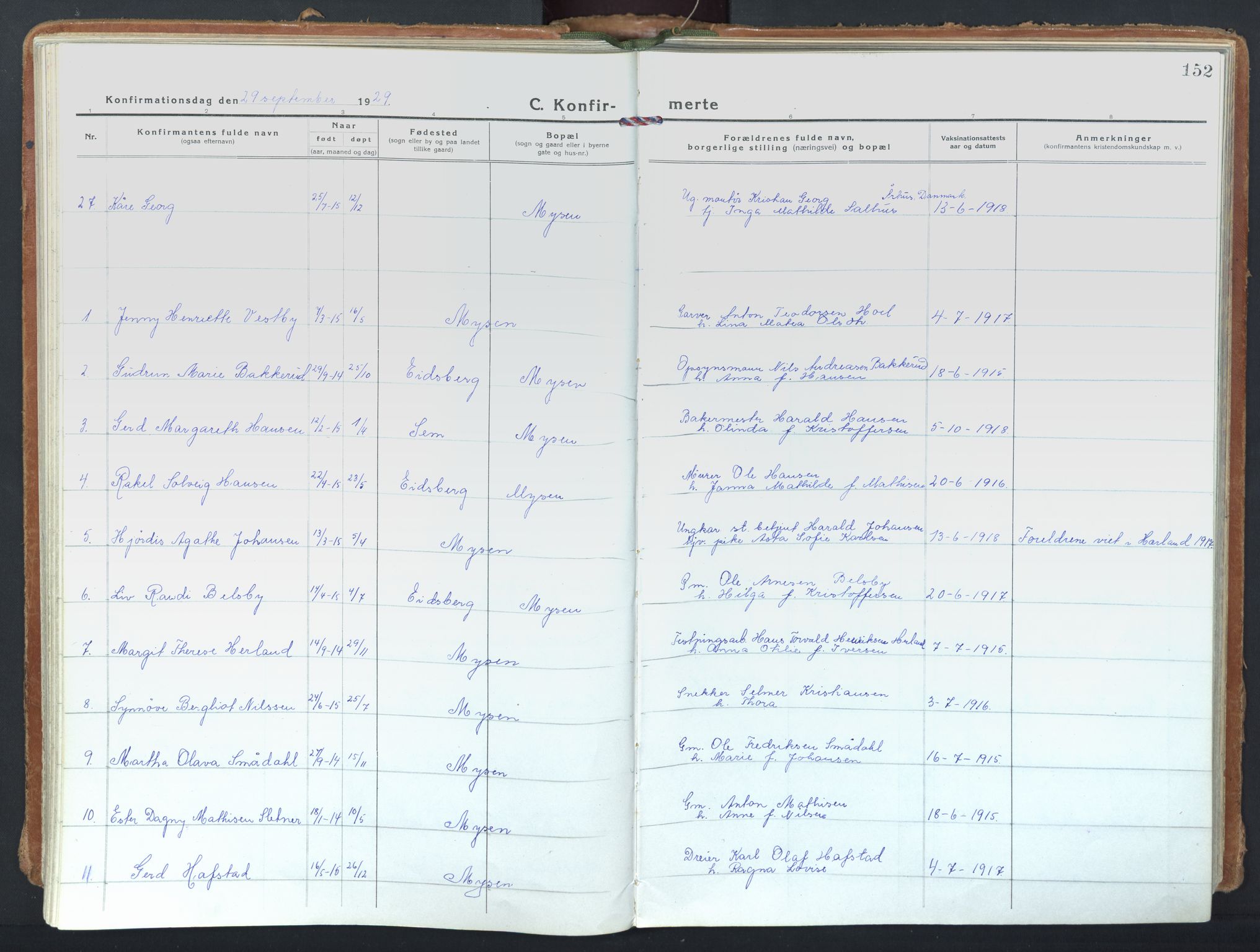 Eidsberg prestekontor Kirkebøker, SAO/A-10905/F/Fd/L0001: Parish register (official) no. IV 1, 1921-1948, p. 152