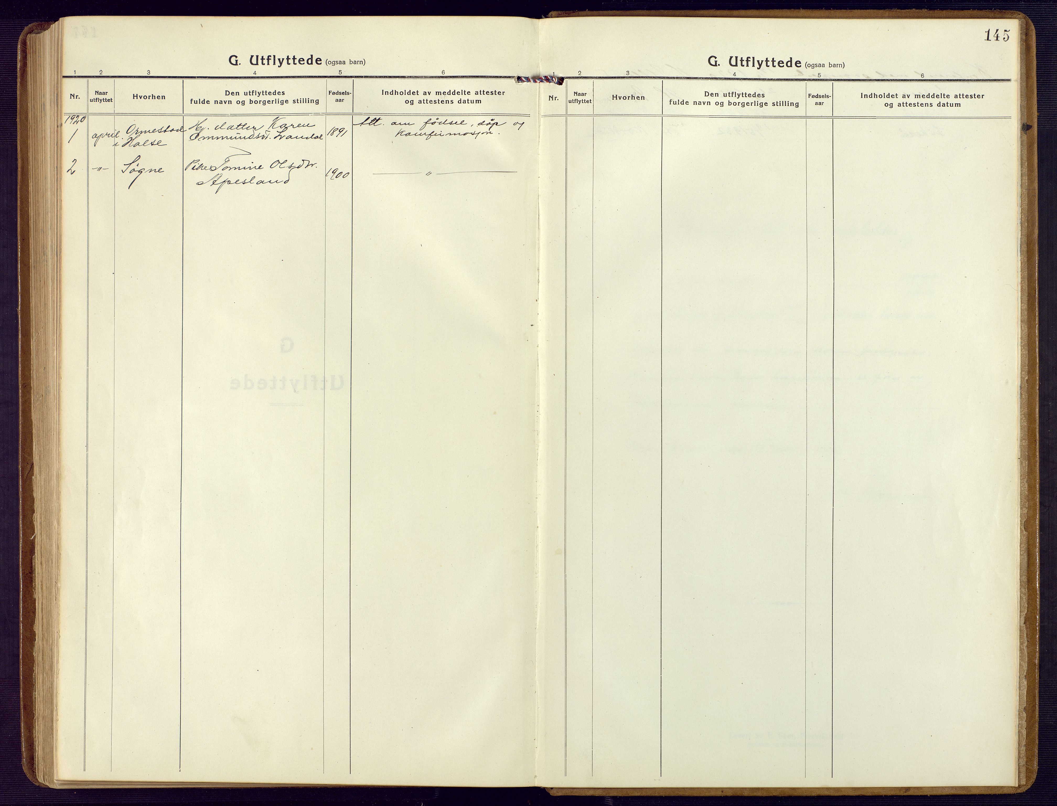 Holum sokneprestkontor, SAK/1111-0022/F/Fb/Fbb/L0005: Parish register (copy) no. B 5, 1920-1945, p. 145