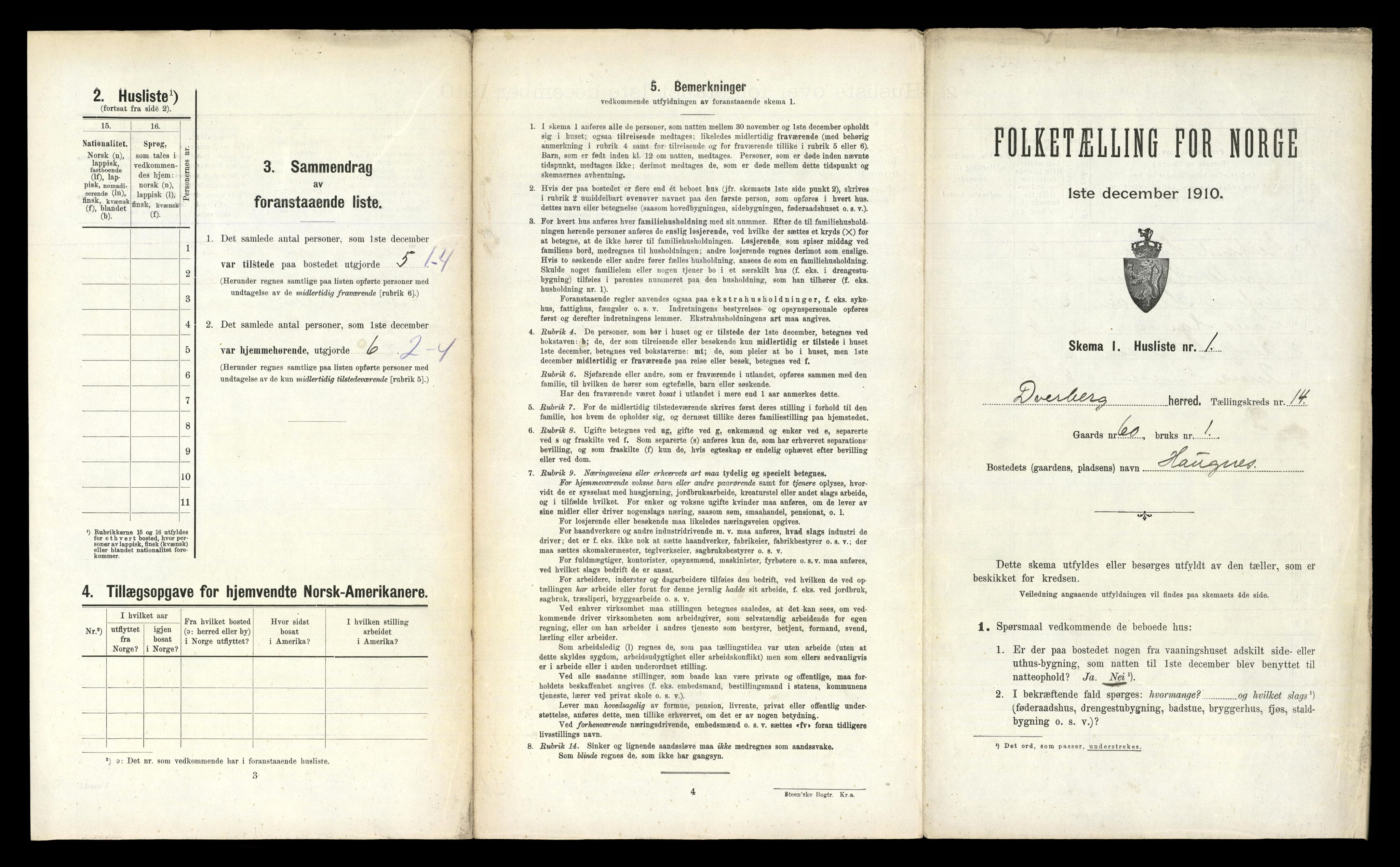 RA, 1910 census for Dverberg, 1910, p. 1352