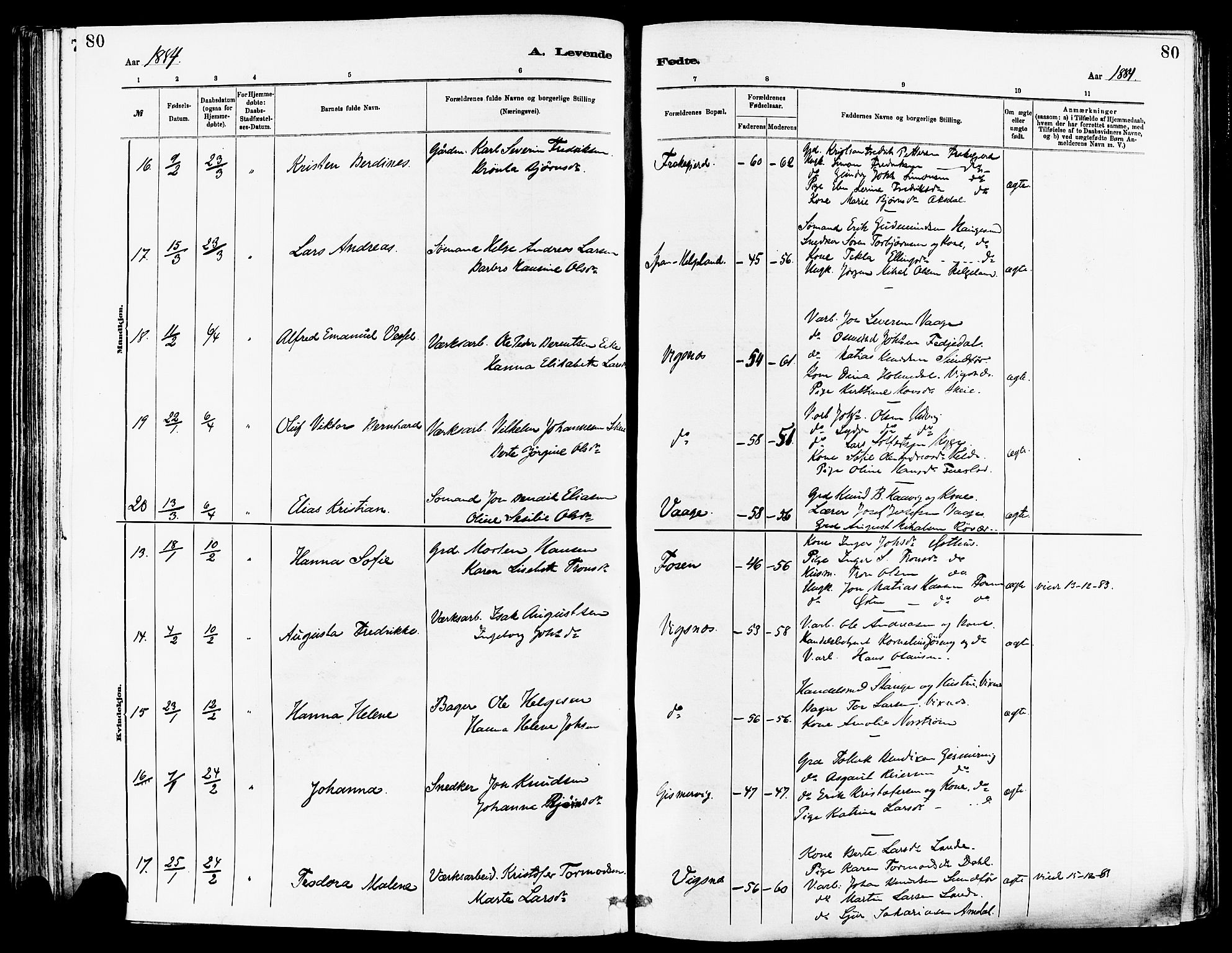 Avaldsnes sokneprestkontor, AV/SAST-A -101851/H/Ha/Haa/L0014: Parish register (official) no. A 14, 1880-1889, p. 80