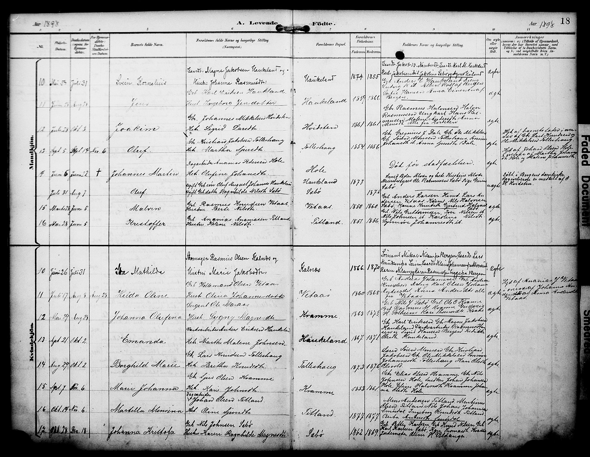 Manger sokneprestembete, AV/SAB-A-76801/H/Haa: Parish register (official) no. D 2, 1894-1908, p. 18