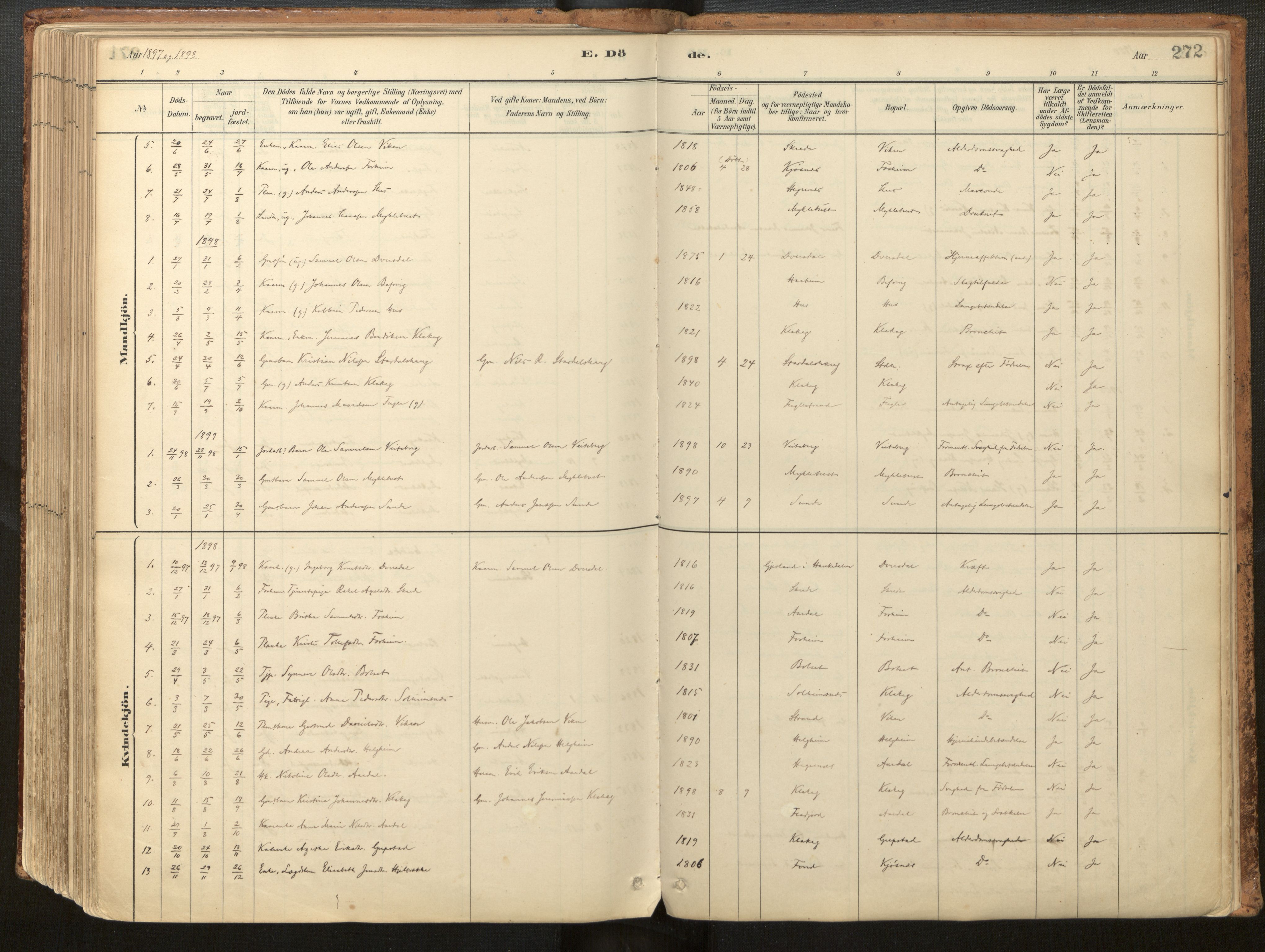 Jølster sokneprestembete, SAB/A-80701/H/Haa/Haac/L0001: Parish register (official) no. C 1, 1882-1928, p. 272