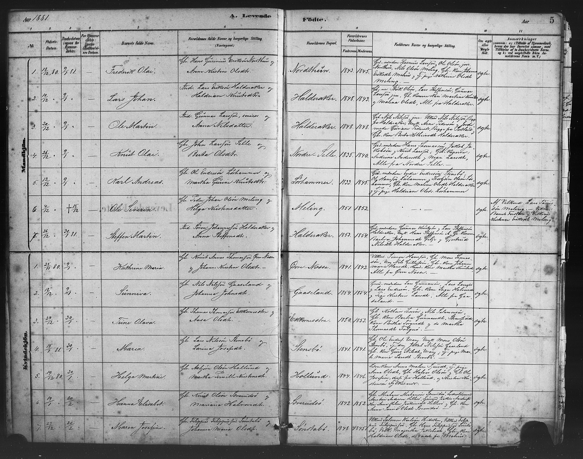 Finnås sokneprestembete, SAB/A-99925/H/Ha/Haa/Haac/L0001: Parish register (official) no. C 1, 1881-1894, p. 5