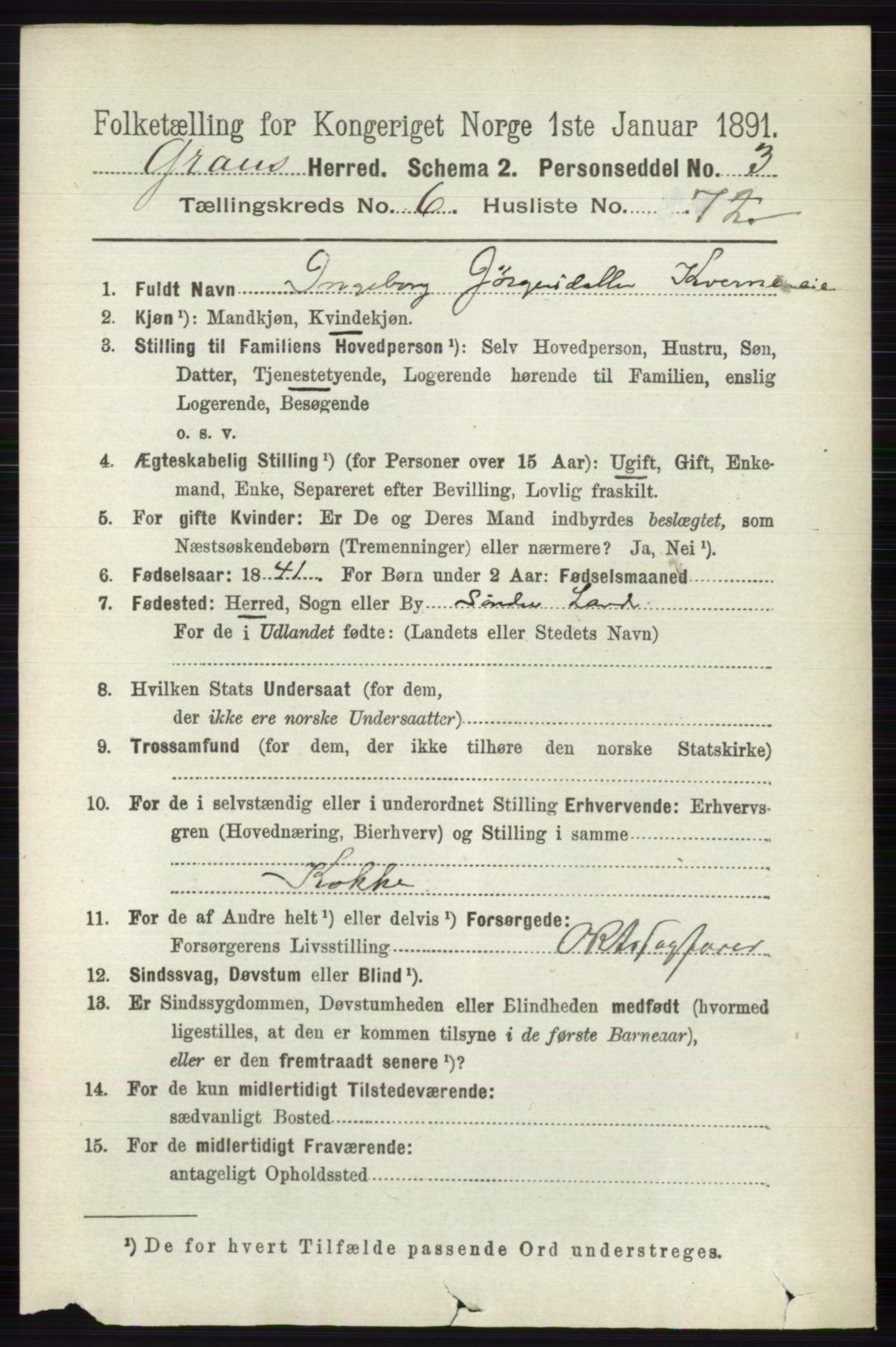 RA, 1891 census for 0534 Gran, 1891, p. 2708