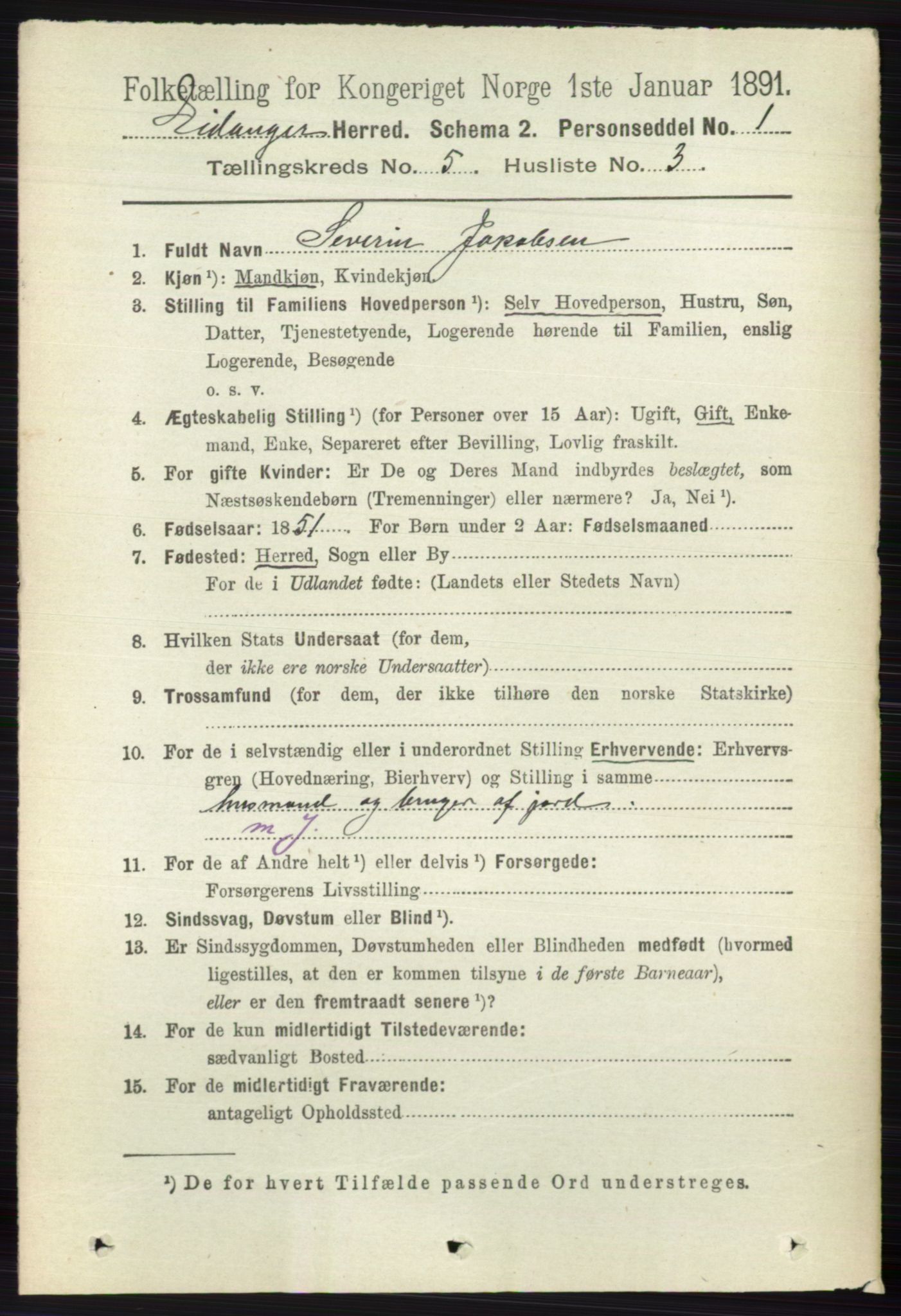 RA, 1891 census for 0813 Eidanger, 1891, p. 2277