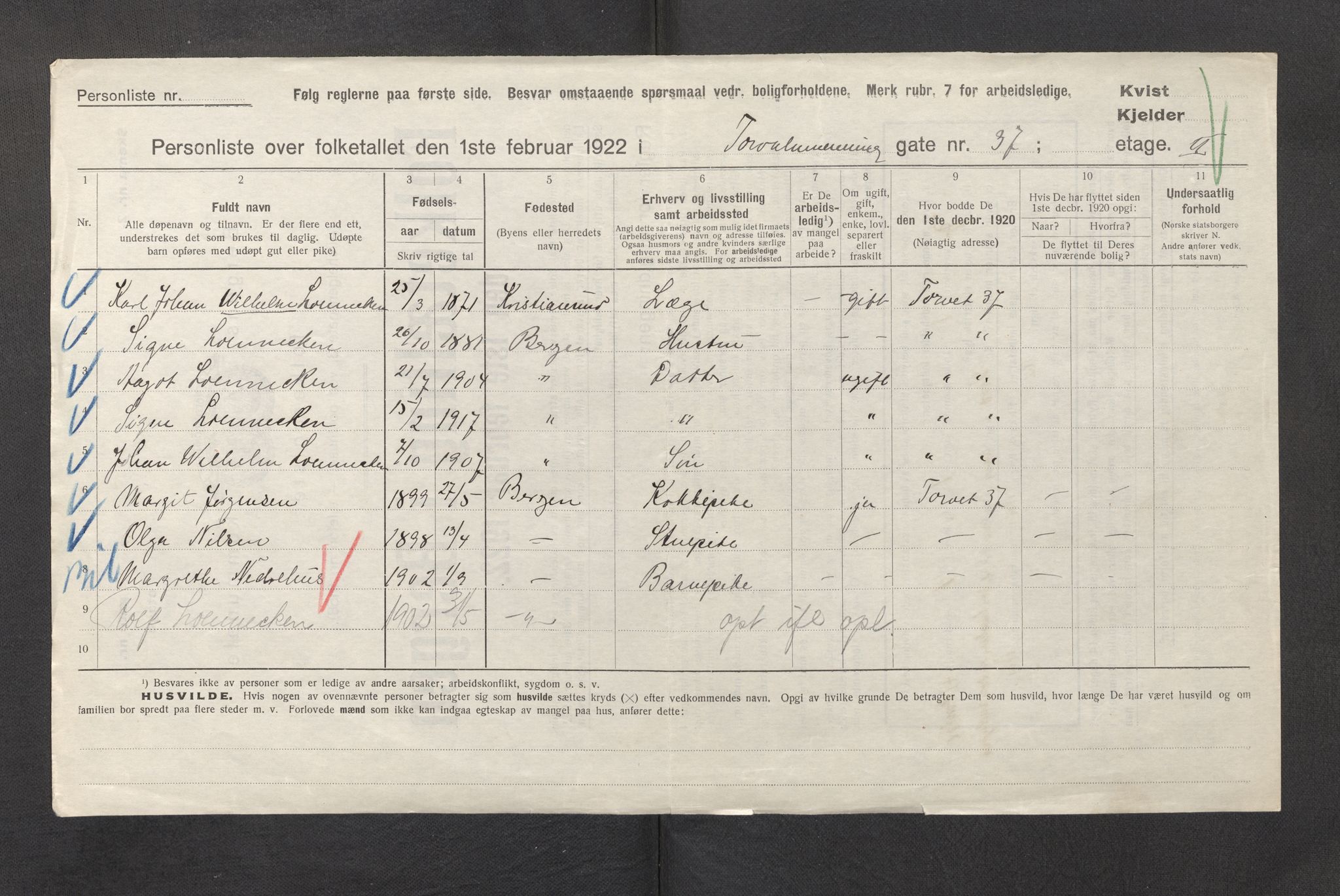 SAB, Municipal Census 1922 for Bergen, 1922, p. 44496