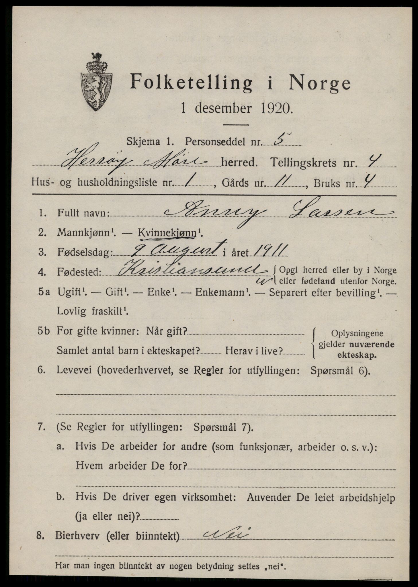 SAT, 1920 census for Herøy (MR), 1920, p. 2849