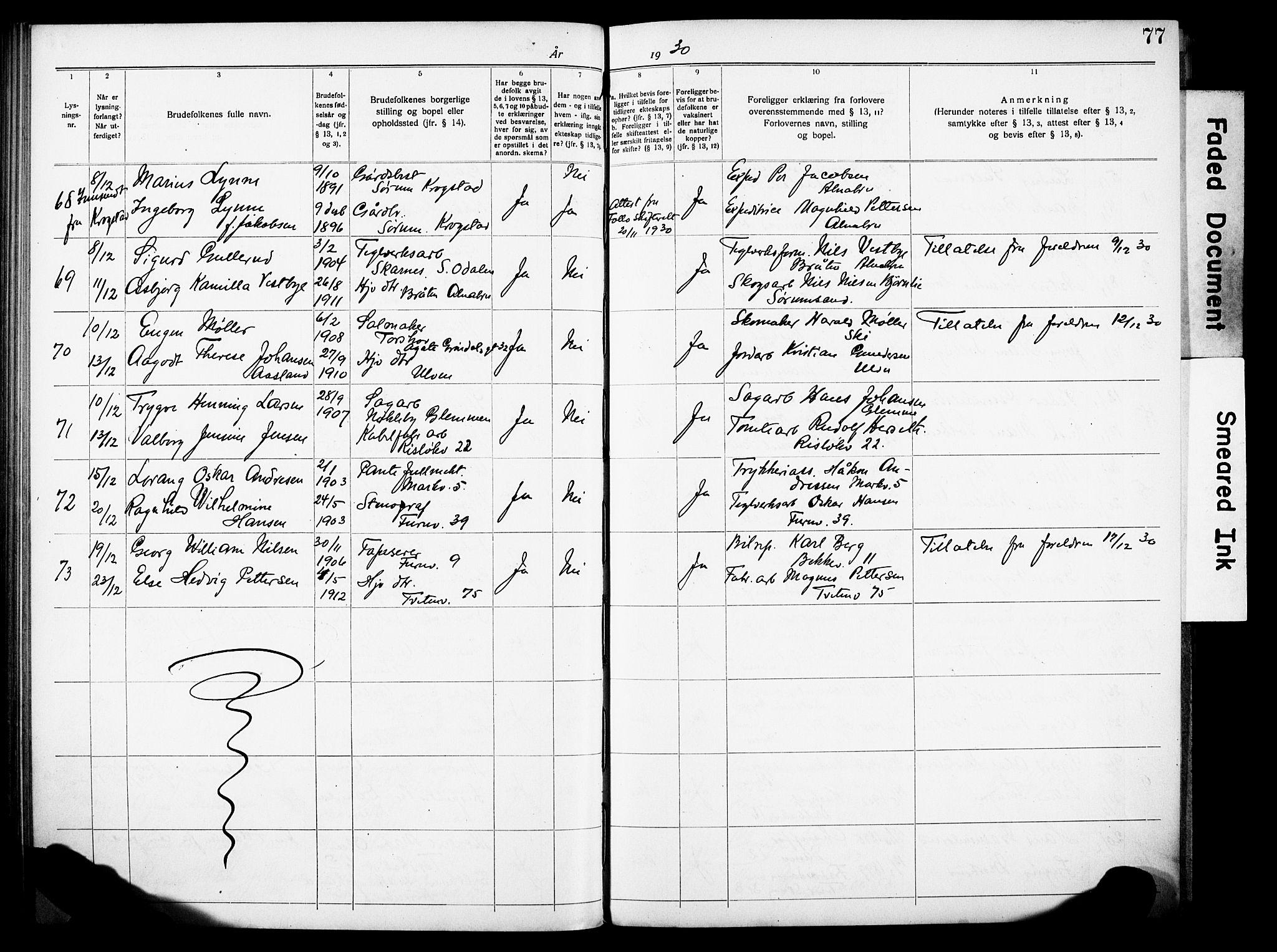 Østre Aker prestekontor Kirkebøker, AV/SAO-A-10840/H/Ha/L0007: Banns register no. I 7, 1919-1933, p. 77