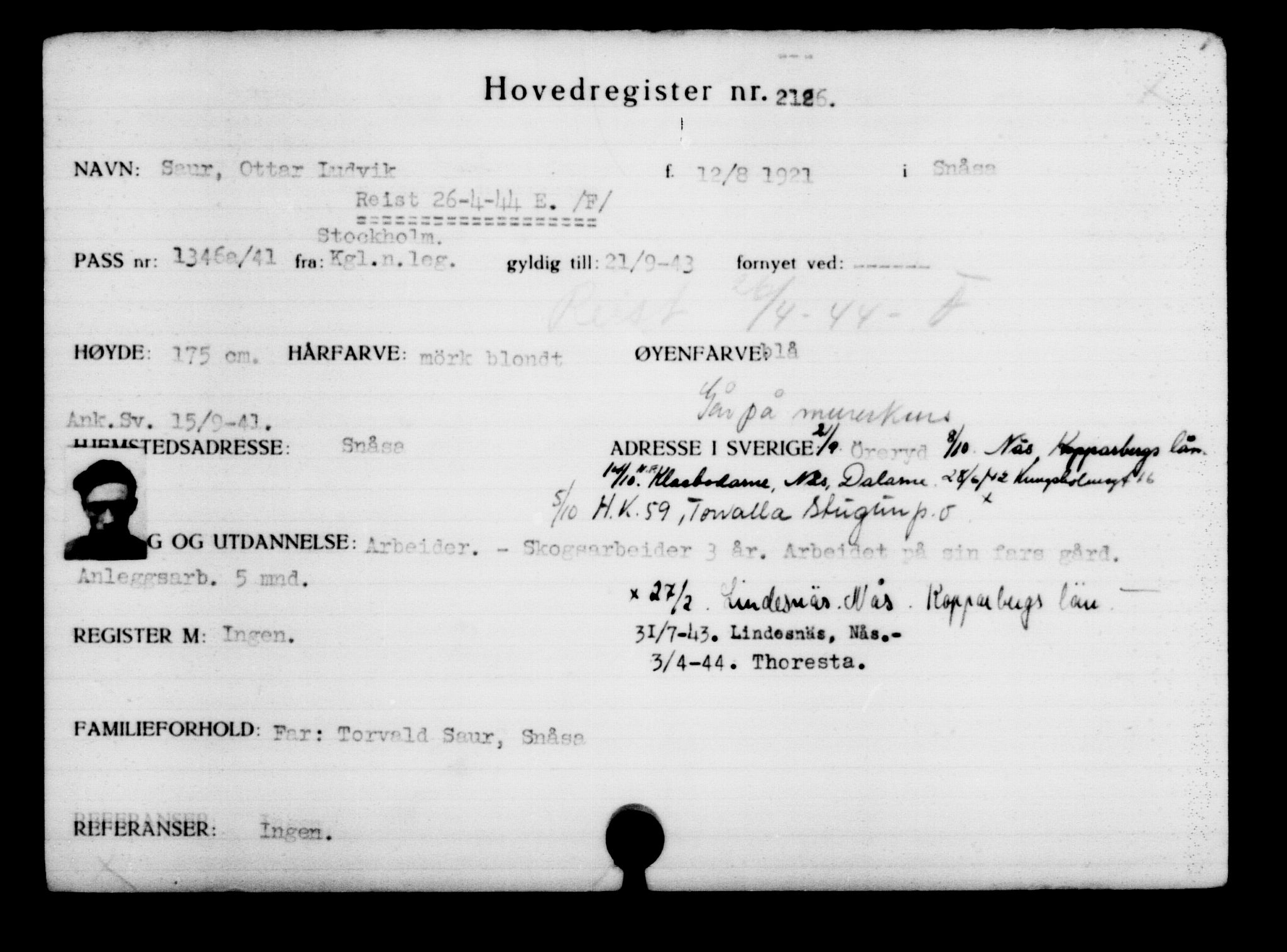 Den Kgl. Norske Legasjons Flyktningskontor, RA/S-6753/V/Va/L0003: Kjesäterkartoteket.  Flyktningenr. 2001-3495, 1940-1945, p. 175