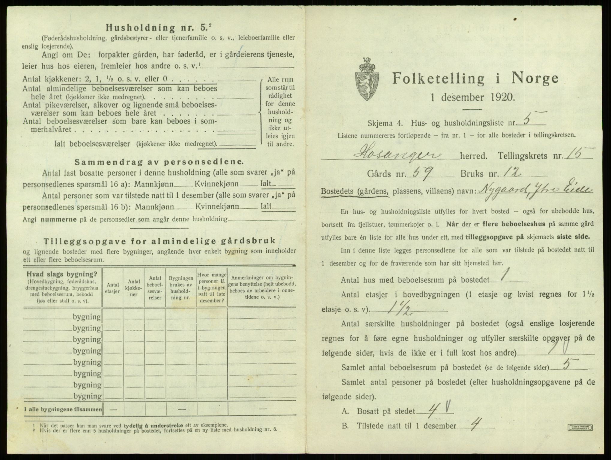 SAB, 1920 census for Hosanger, 1920, p. 779