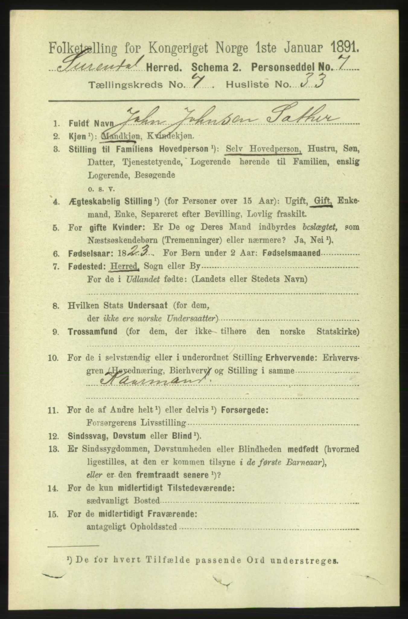 RA, 1891 census for 1566 Surnadal, 1891, p. 2022