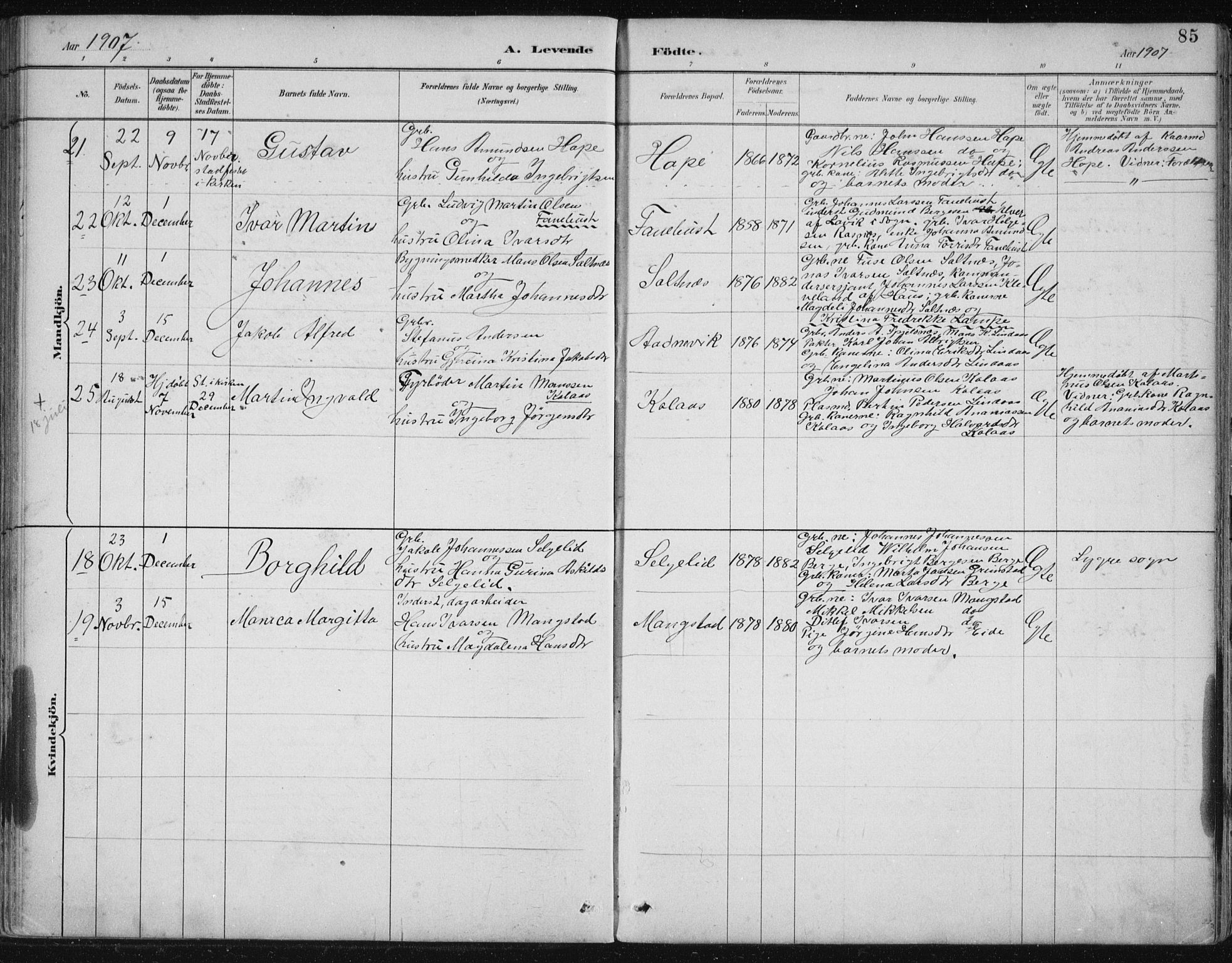 Lindås Sokneprestembete, SAB/A-76701/H/Hab: Parish register (copy) no. B 3, 1886-1914, p. 85