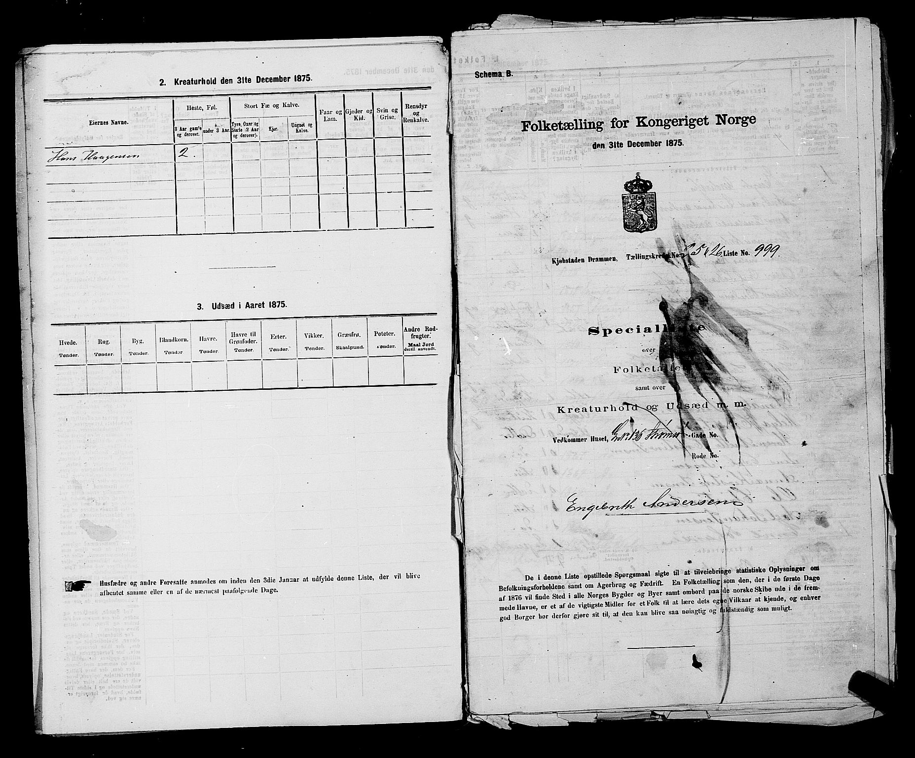 SAKO, 1875 census for 0602 Drammen, 1875, p. 2657