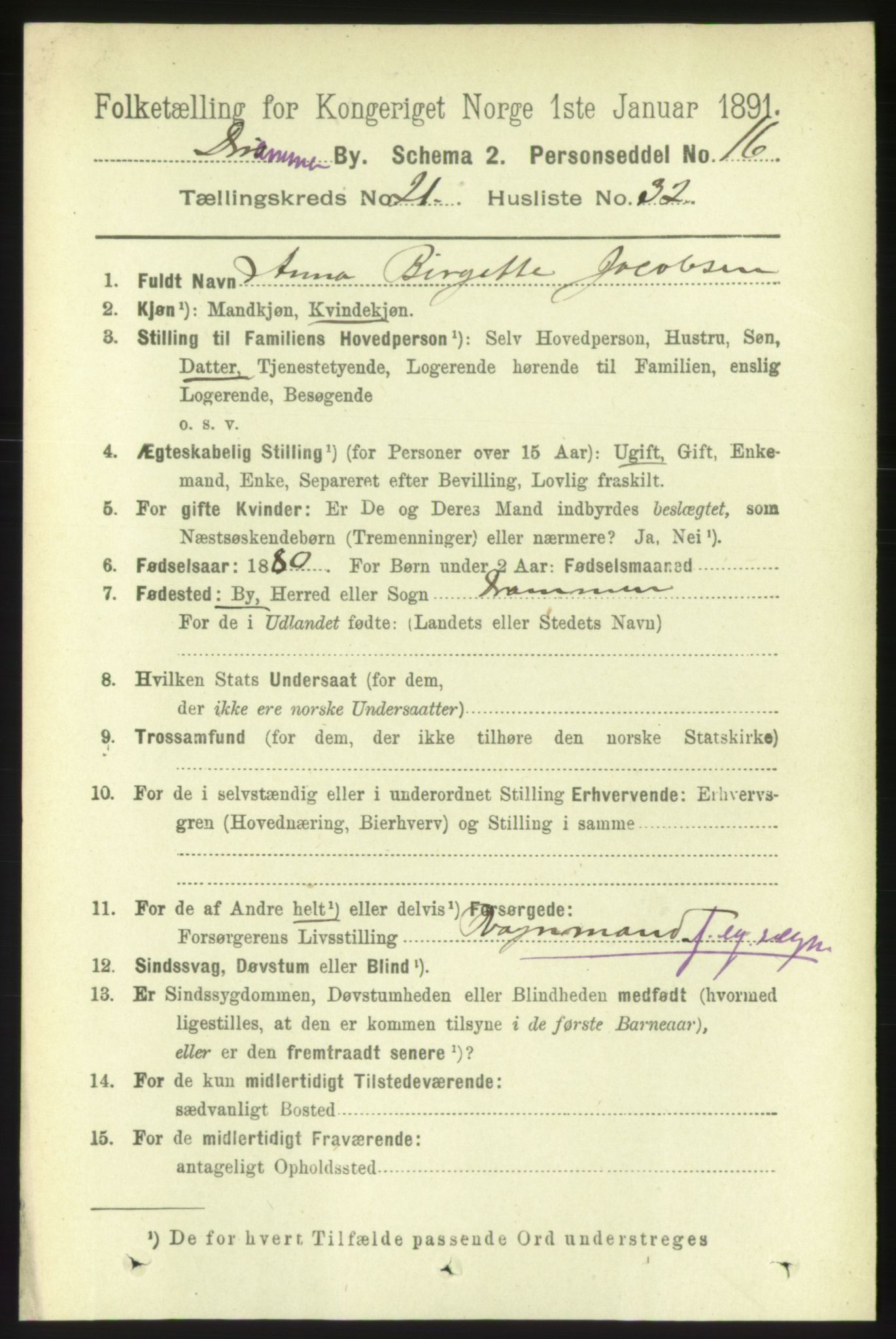 RA, 1891 census for 0602 Drammen, 1891, p. 13445