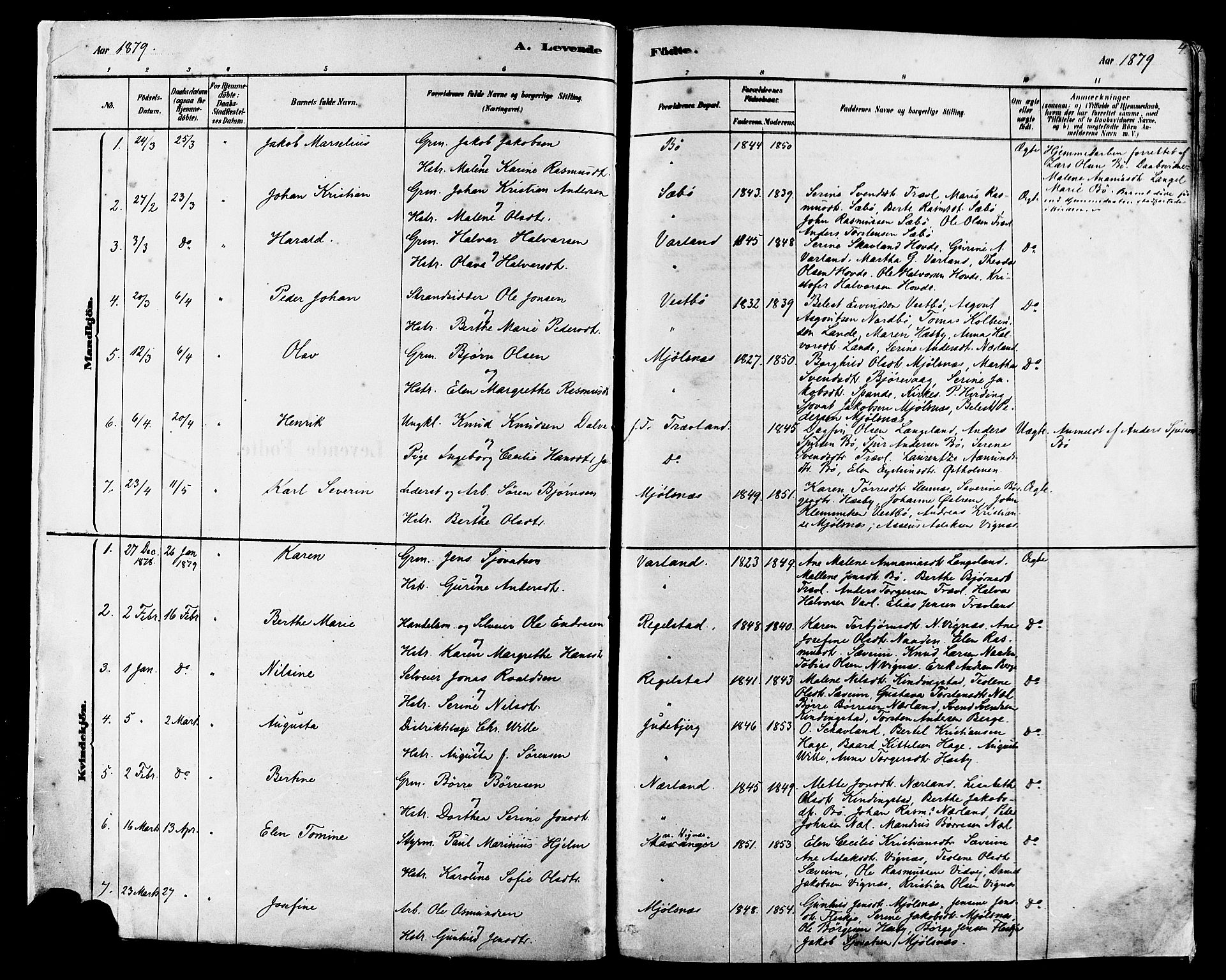 Finnøy sokneprestkontor, AV/SAST-A-101825/H/Ha/Haa/L0010: Parish register (official) no. A 10, 1879-1890, p. 4
