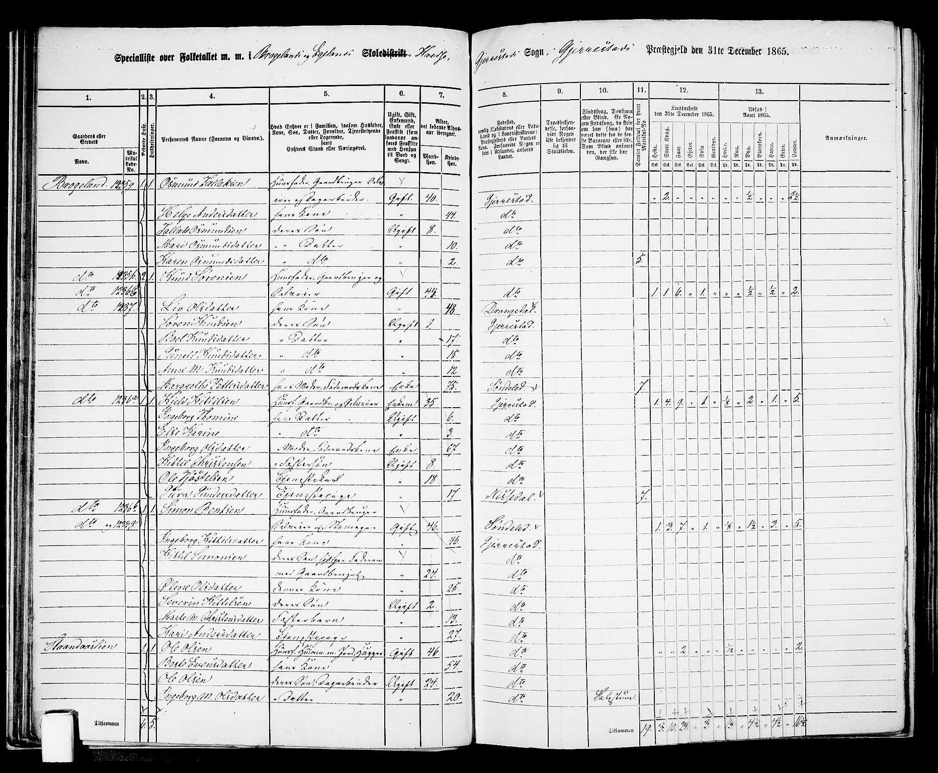 RA, 1865 census for Gjerstad, 1865, p. 24