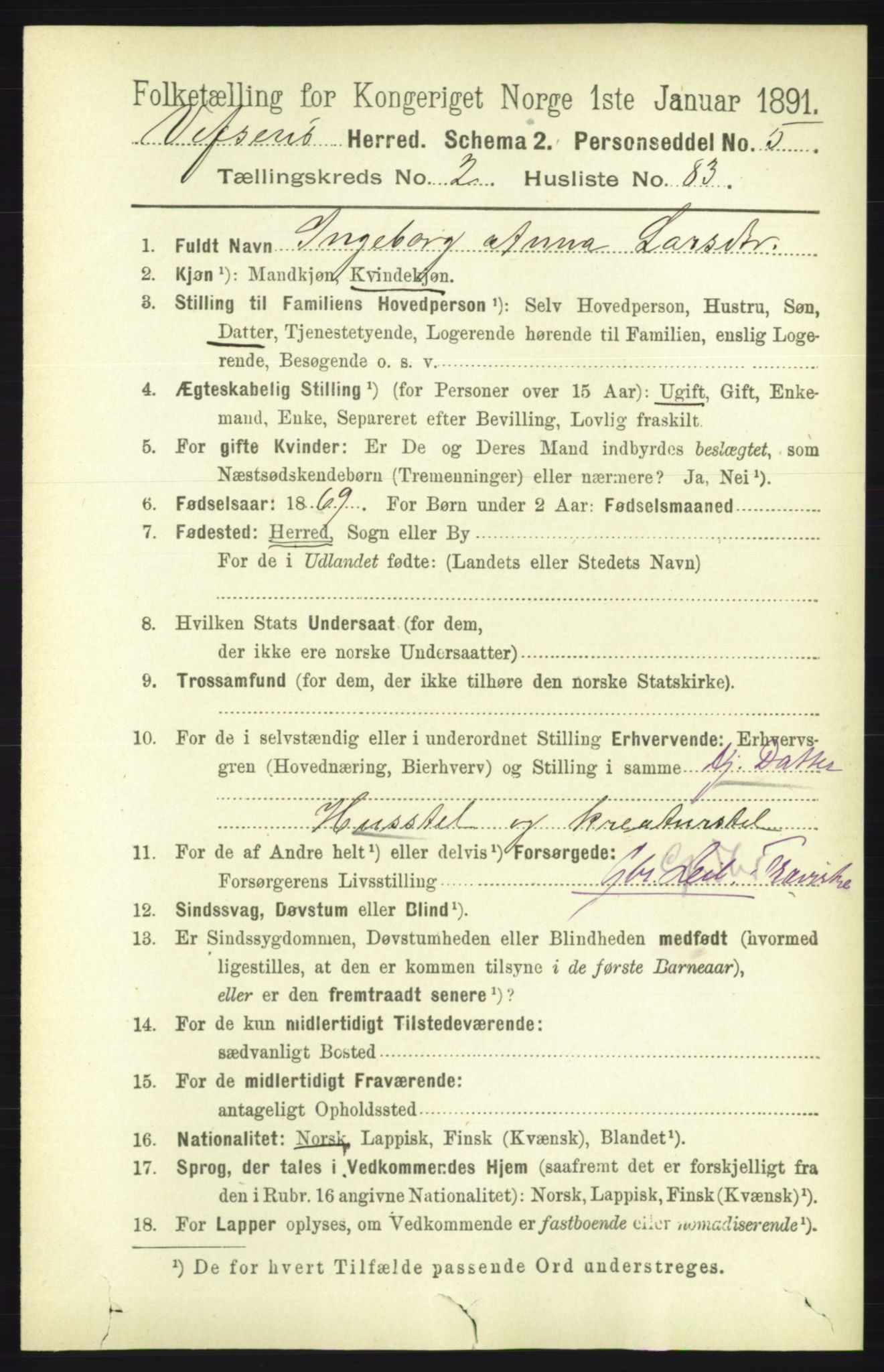 RA, 1891 census for 1824 Vefsn, 1891, p. 1223