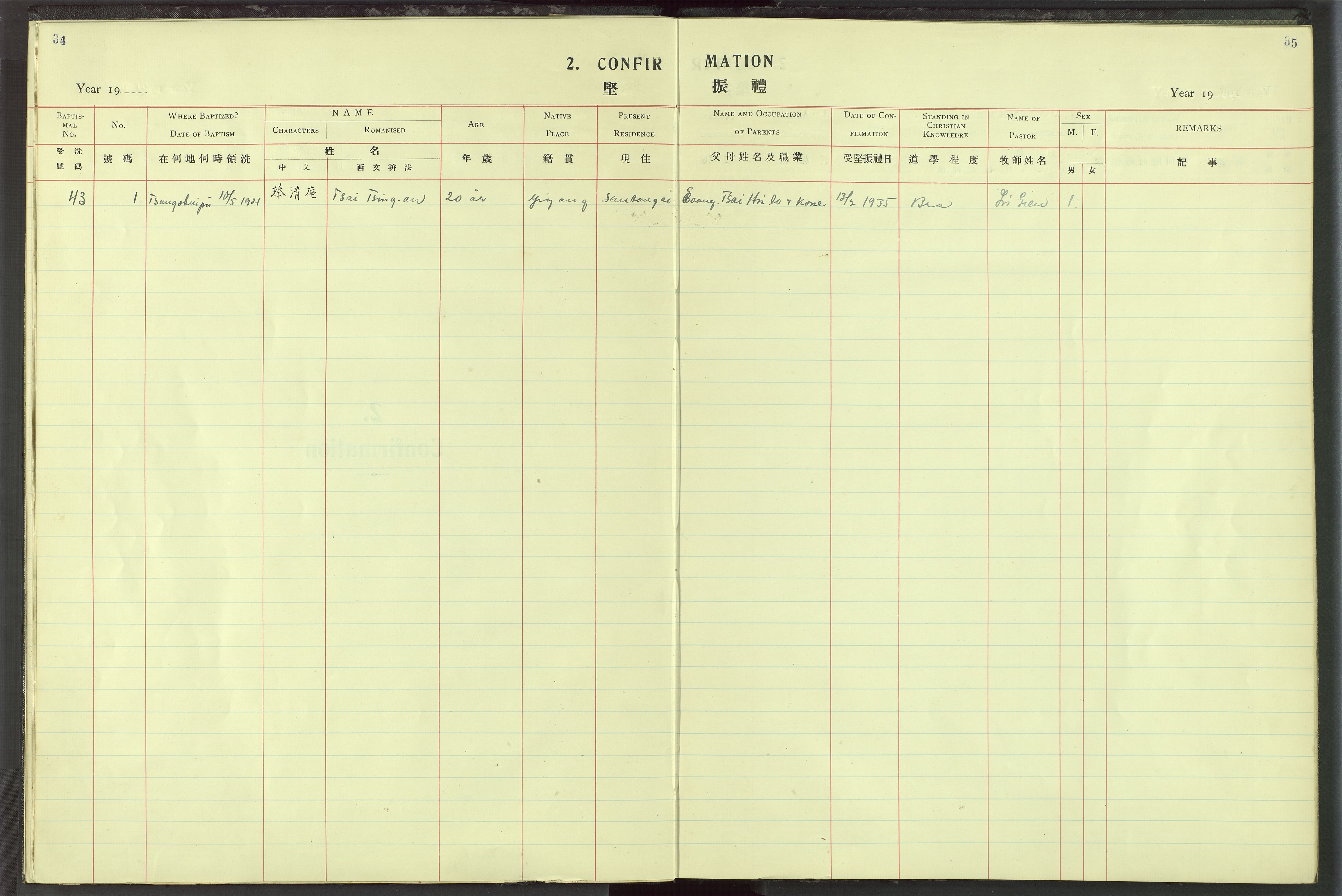 Det Norske Misjonsselskap - utland - Kina (Hunan), VID/MA-A-1065/Dm/L0021: Parish register (official) no. 59, 1910-1948, p. 34-35
