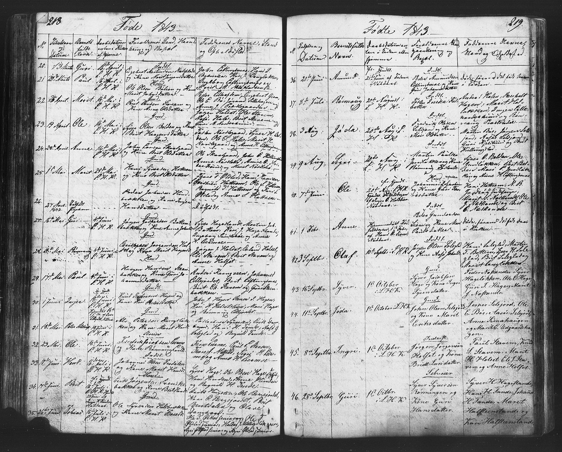 Lesja prestekontor, SAH/PREST-068/H/Ha/Hab/L0002: Parish register (copy) no. 2, 1832-1850, p. 218-219