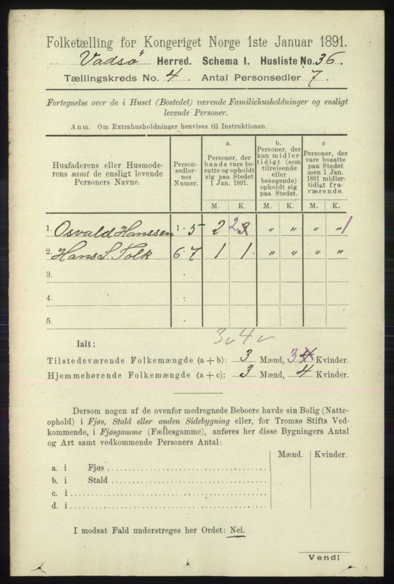 RA, 1891 census for 2029 Vadsø, 1891, p. 1179
