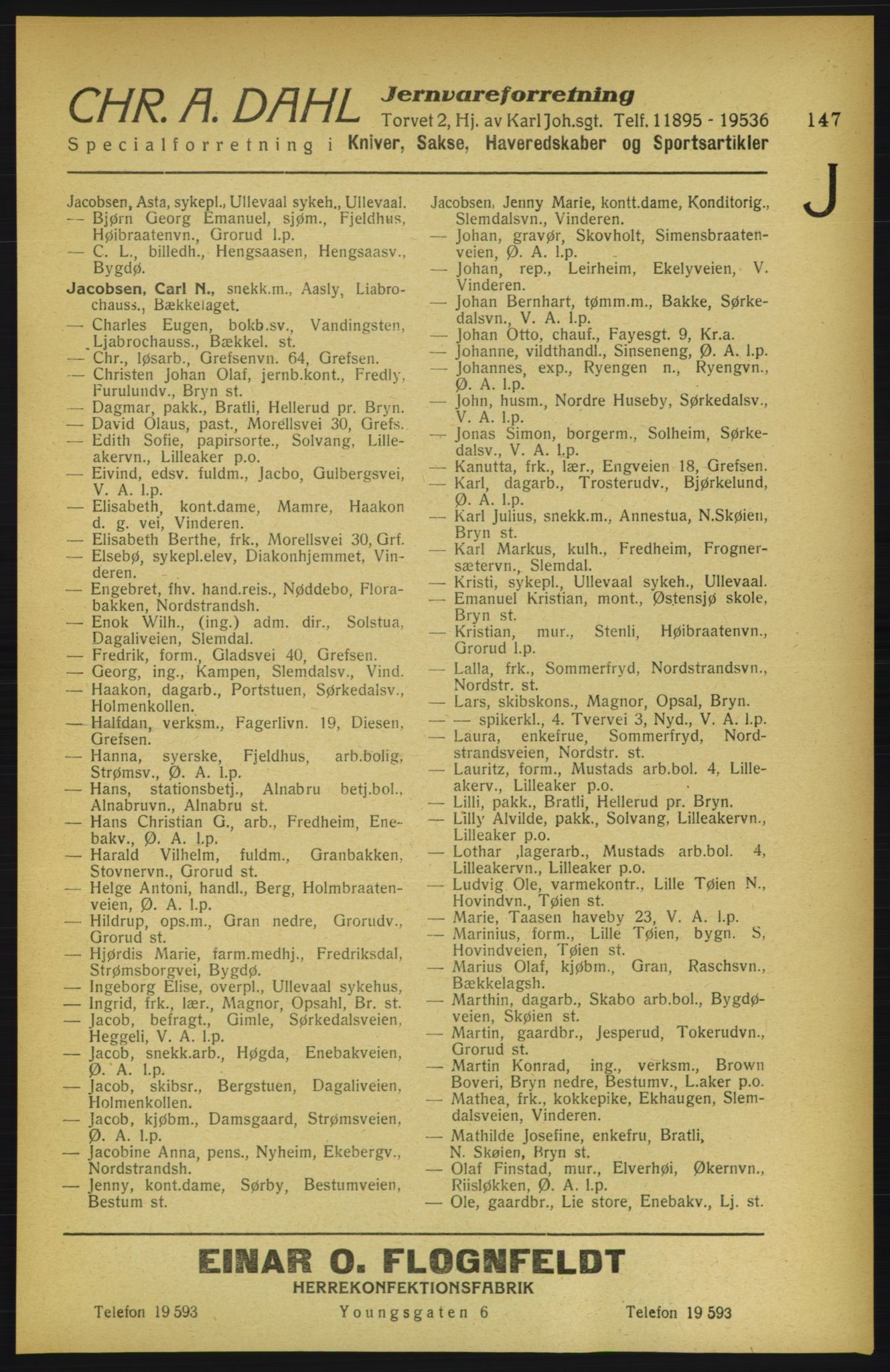 Aker adressebok/adressekalender, PUBL/001/A/002: Akers adressekalender, 1922, p. 147