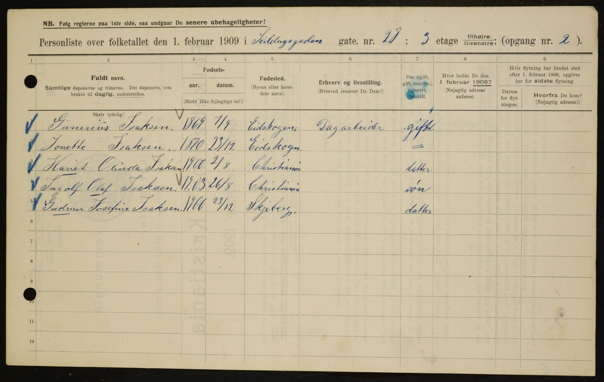 OBA, Municipal Census 1909 for Kristiania, 1909, p. 85861
