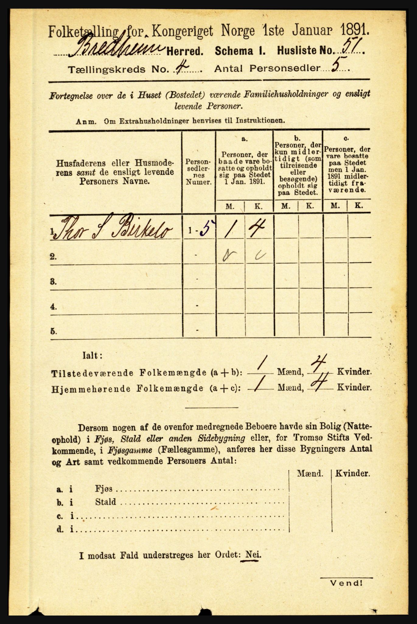 RA, 1891 census for 1446 Breim, 1891, p. 1296