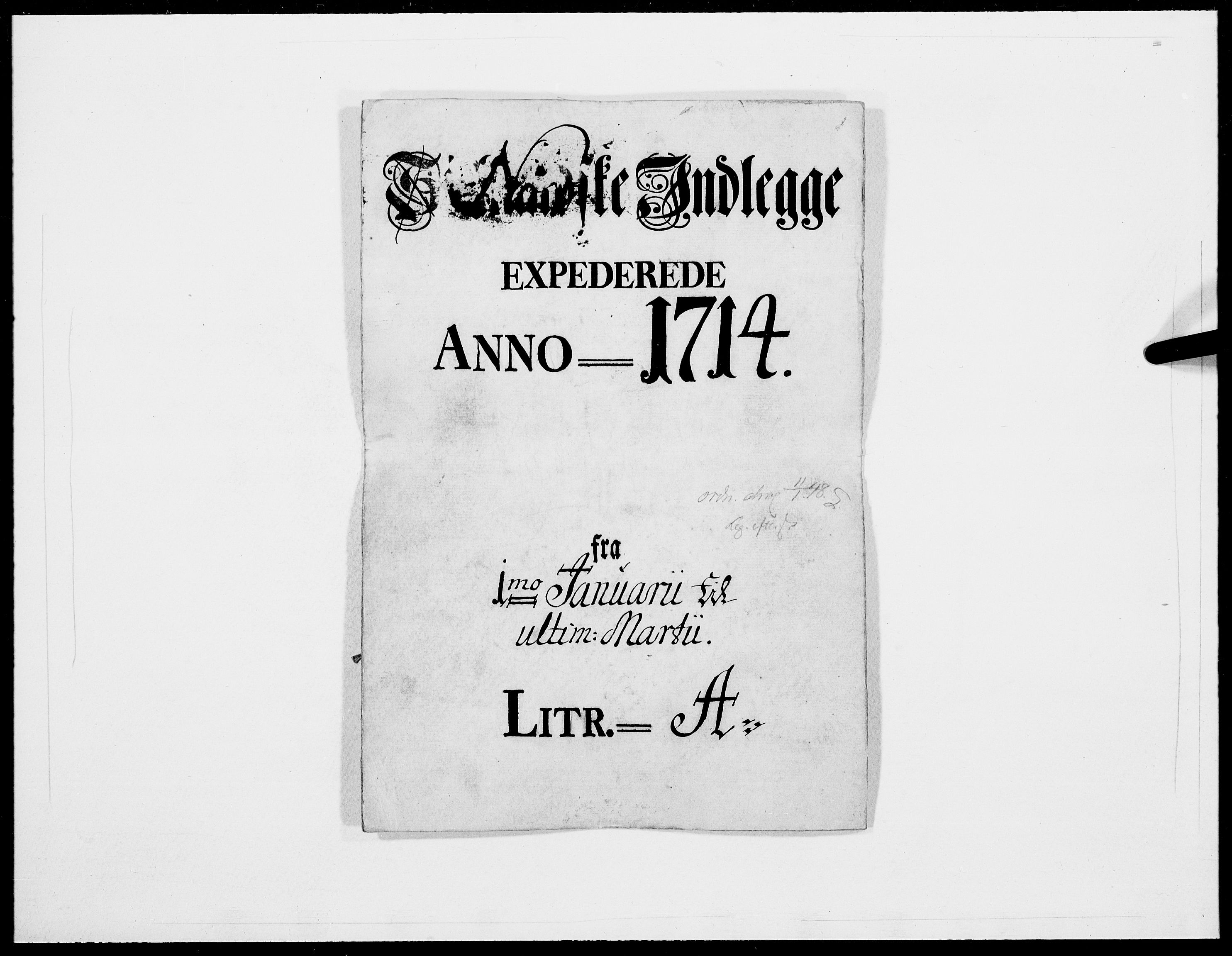 Danske Kanselli 1572-1799, RA/EA-3023/F/Fc/Fcc/Fcca/L0074: Norske innlegg 1572-1799, 1714, p. 1