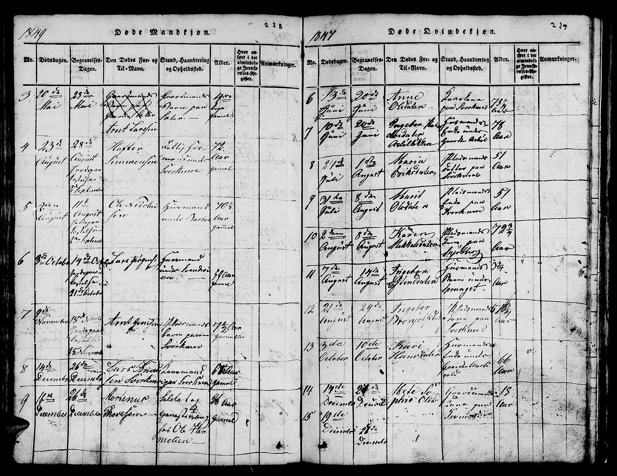 Ministerialprotokoller, klokkerbøker og fødselsregistre - Sør-Trøndelag, AV/SAT-A-1456/671/L0842: Parish register (copy) no. 671C01, 1816-1867, p. 238-239