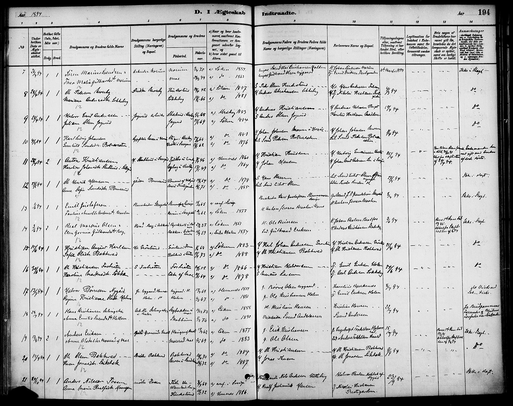 Høland prestekontor Kirkebøker, SAO/A-10346a/F/Fa/L0013: Parish register (official) no. I 13, 1880-1897, p. 194