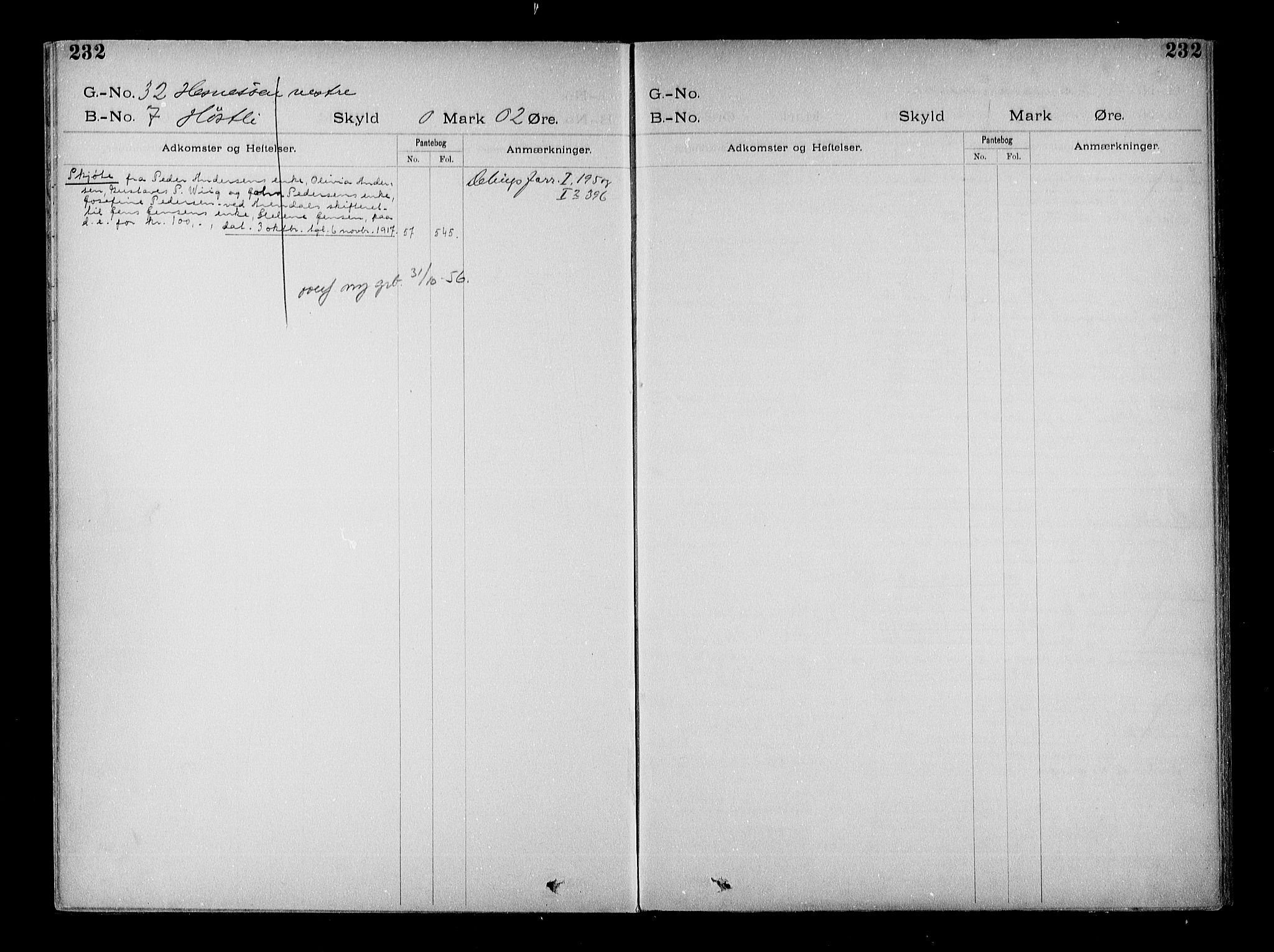 Vestre Nedenes/Sand sorenskriveri, SAK/1221-0010/G/Ga/L0022: Mortgage register no. 15, 1899-1957, p. 232