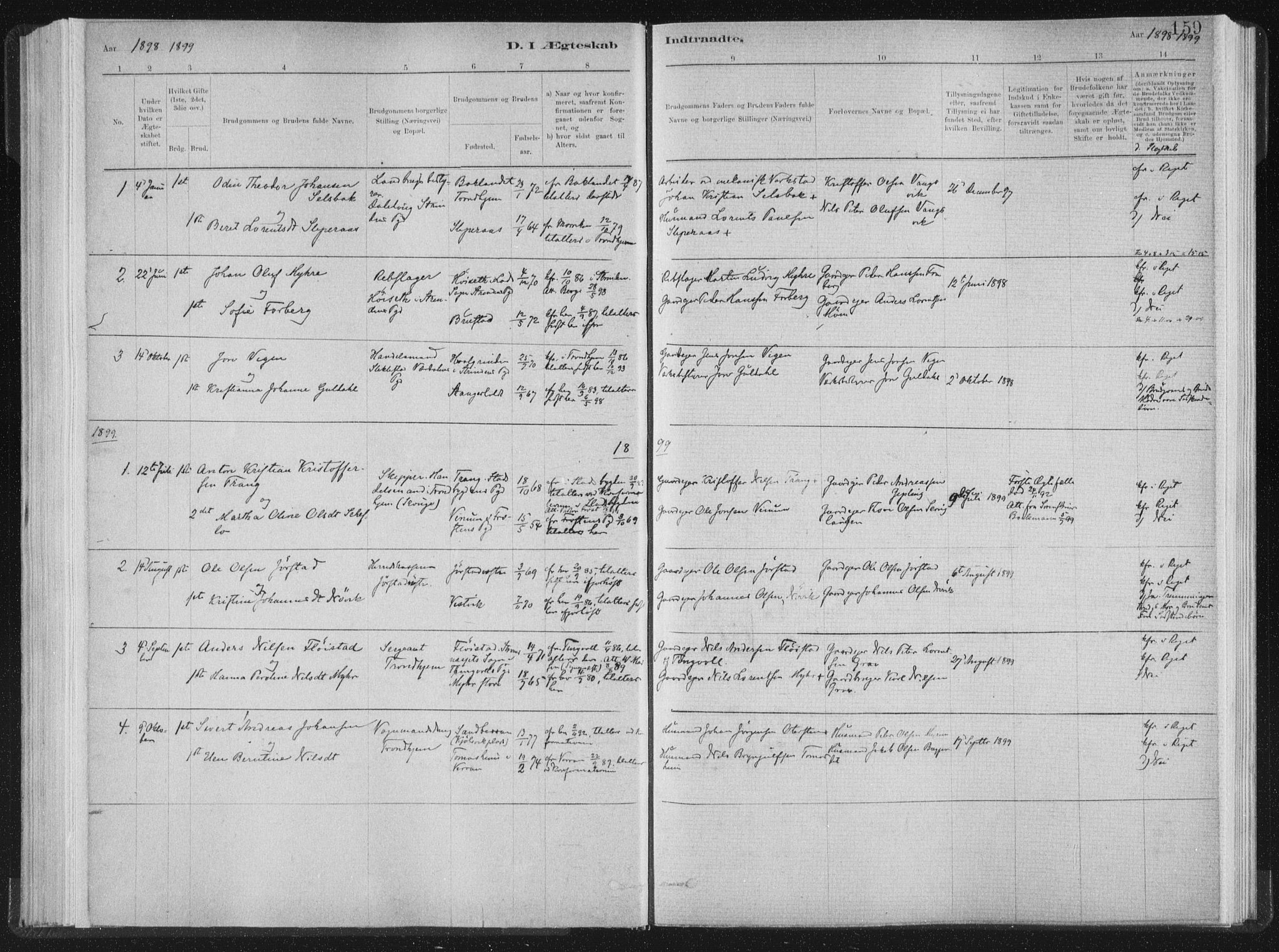 Ministerialprotokoller, klokkerbøker og fødselsregistre - Nord-Trøndelag, SAT/A-1458/722/L0220: Parish register (official) no. 722A07, 1881-1908, p. 159