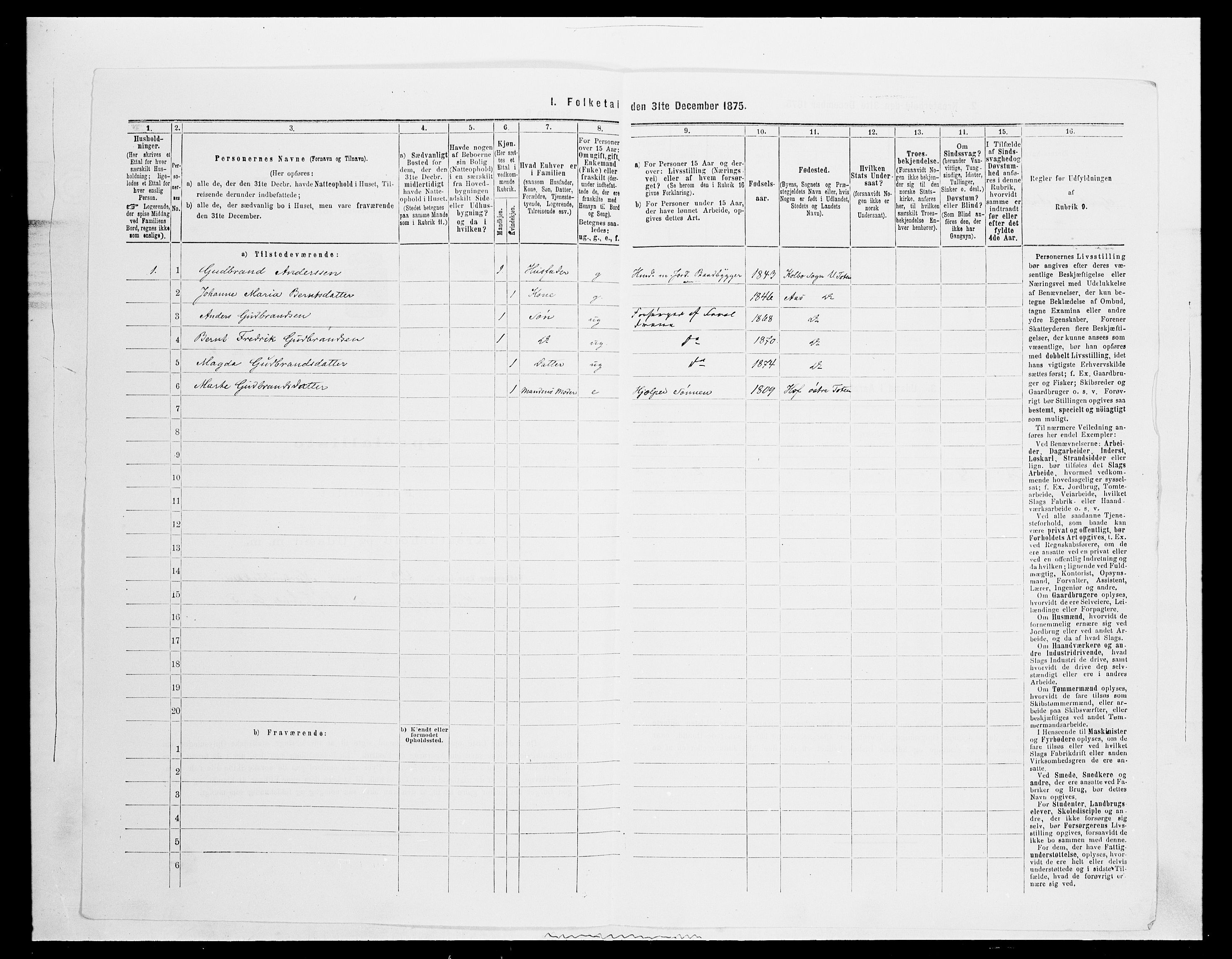 SAH, 1875 census for 0529P Vestre Toten, 1875, p. 1164