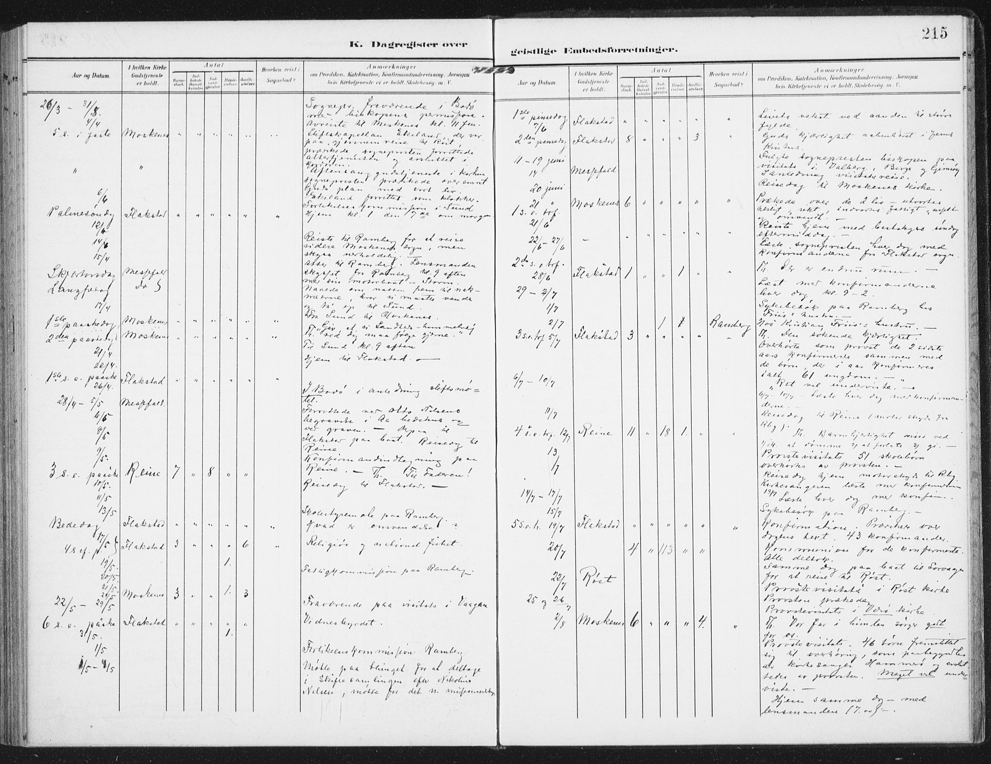 Ministerialprotokoller, klokkerbøker og fødselsregistre - Nordland, AV/SAT-A-1459/885/L1206: Parish register (official) no. 885A07, 1905-1915, p. 215