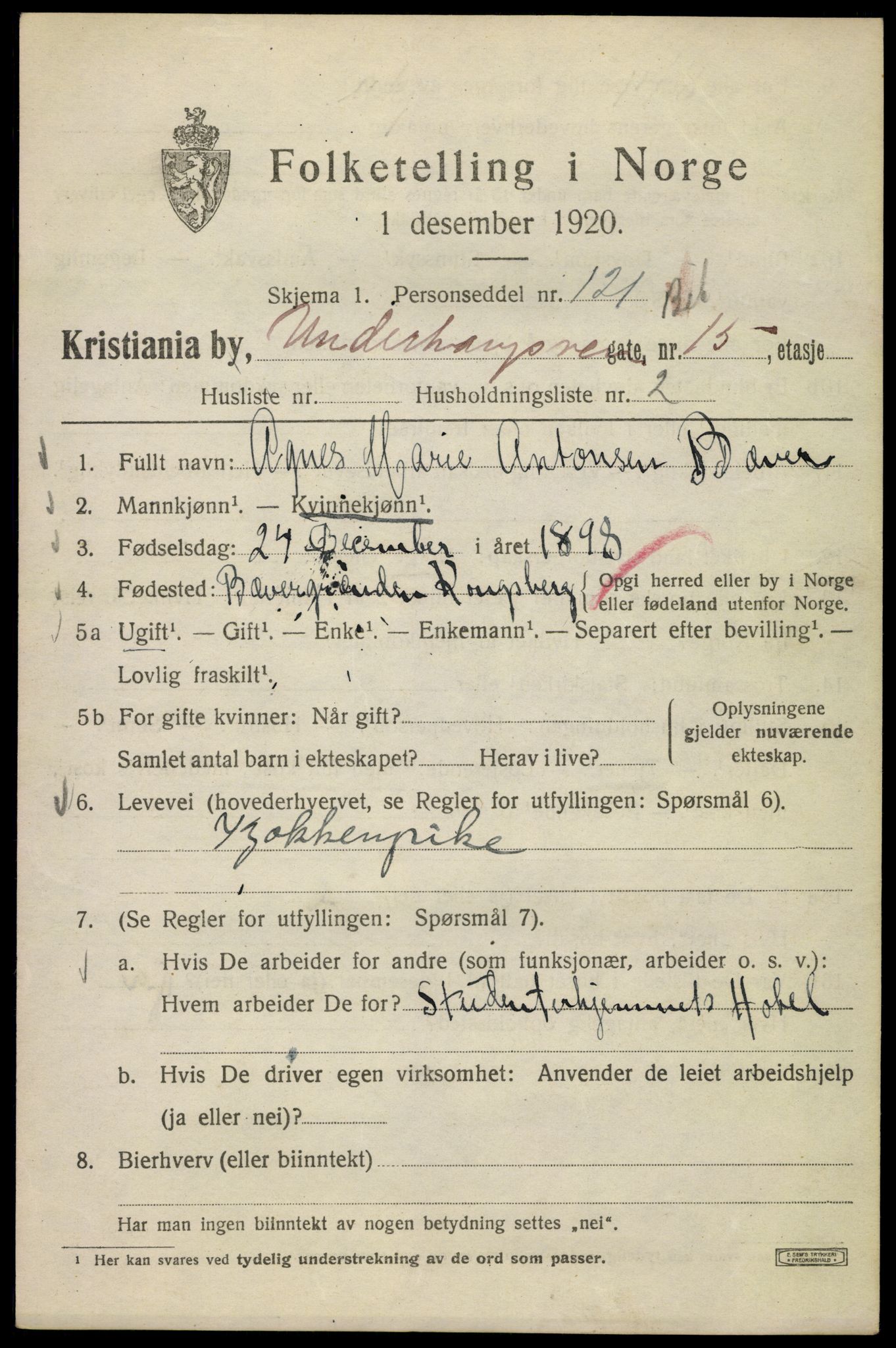 SAO, 1920 census for Kristiania, 1920, p. 618061