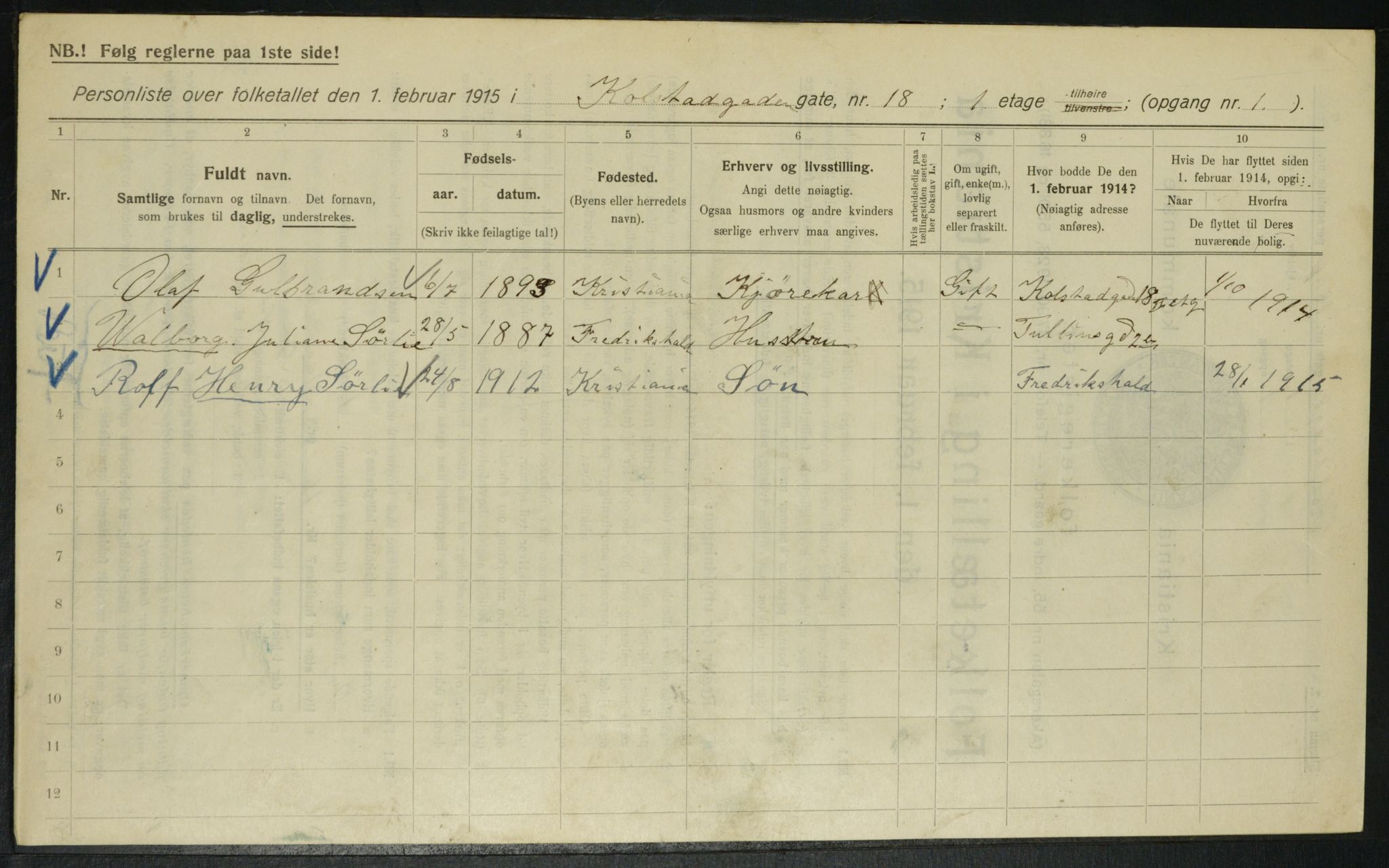 OBA, Municipal Census 1915 for Kristiania, 1915, p. 51957