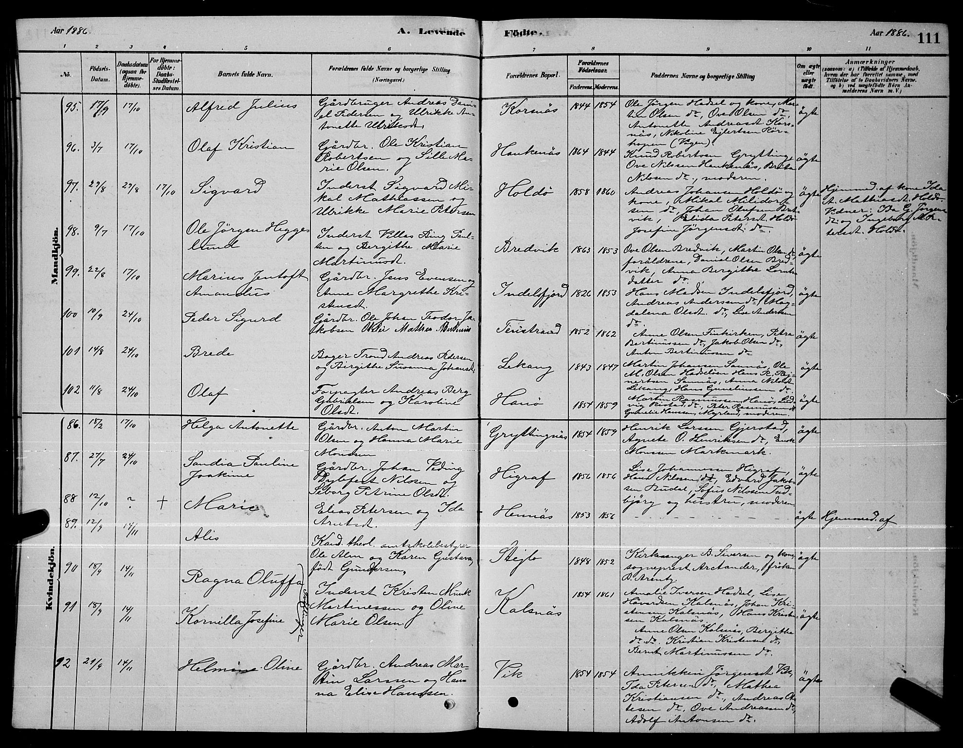 Ministerialprotokoller, klokkerbøker og fødselsregistre - Nordland, AV/SAT-A-1459/888/L1267: Parish register (copy) no. 888C05, 1878-1890, p. 111