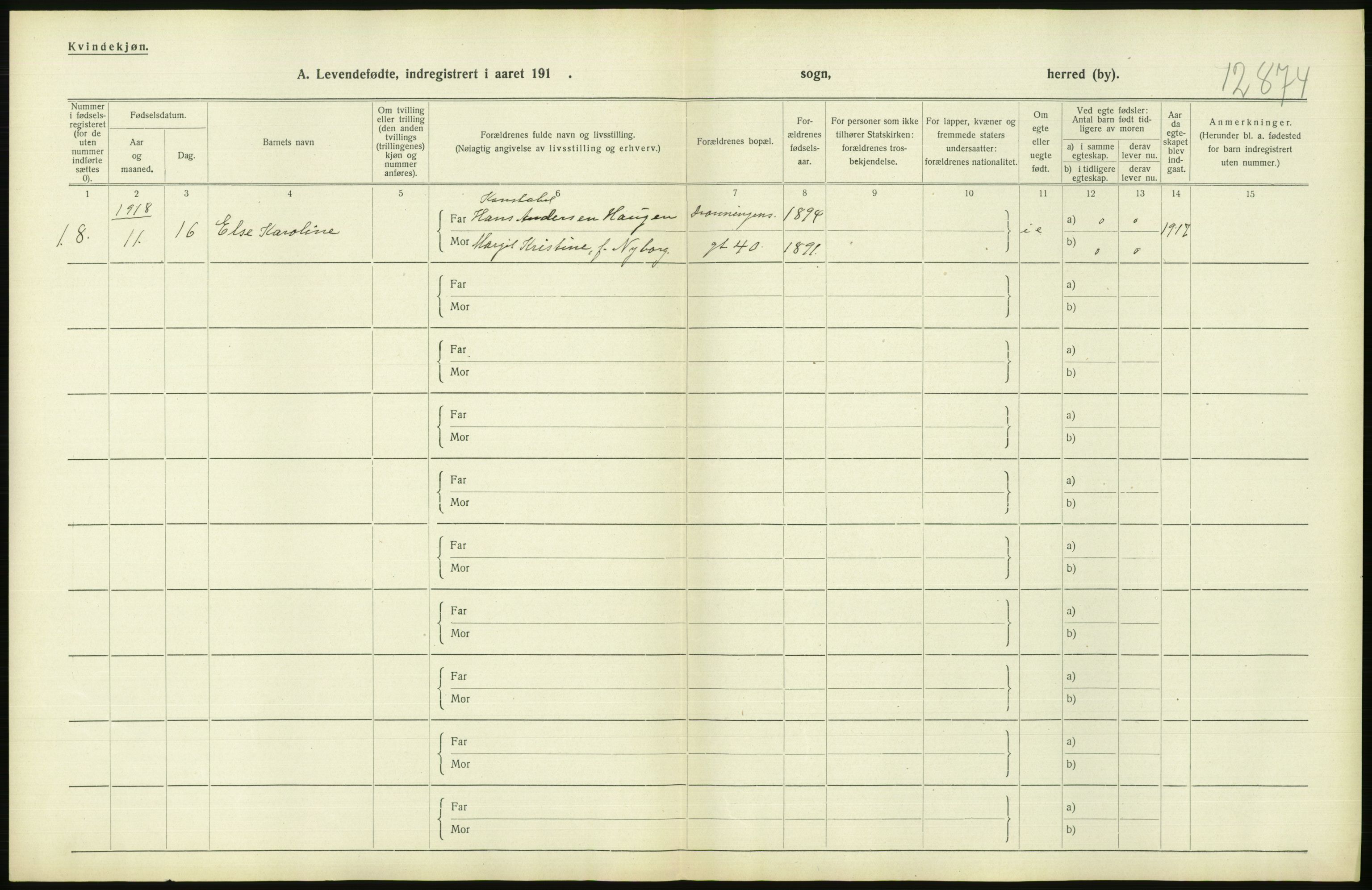Statistisk sentralbyrå, Sosiodemografiske emner, Befolkning, AV/RA-S-2228/D/Df/Dfb/Dfbh/L0008: Kristiania: Levendefødte menn og kvinner., 1918, p. 20