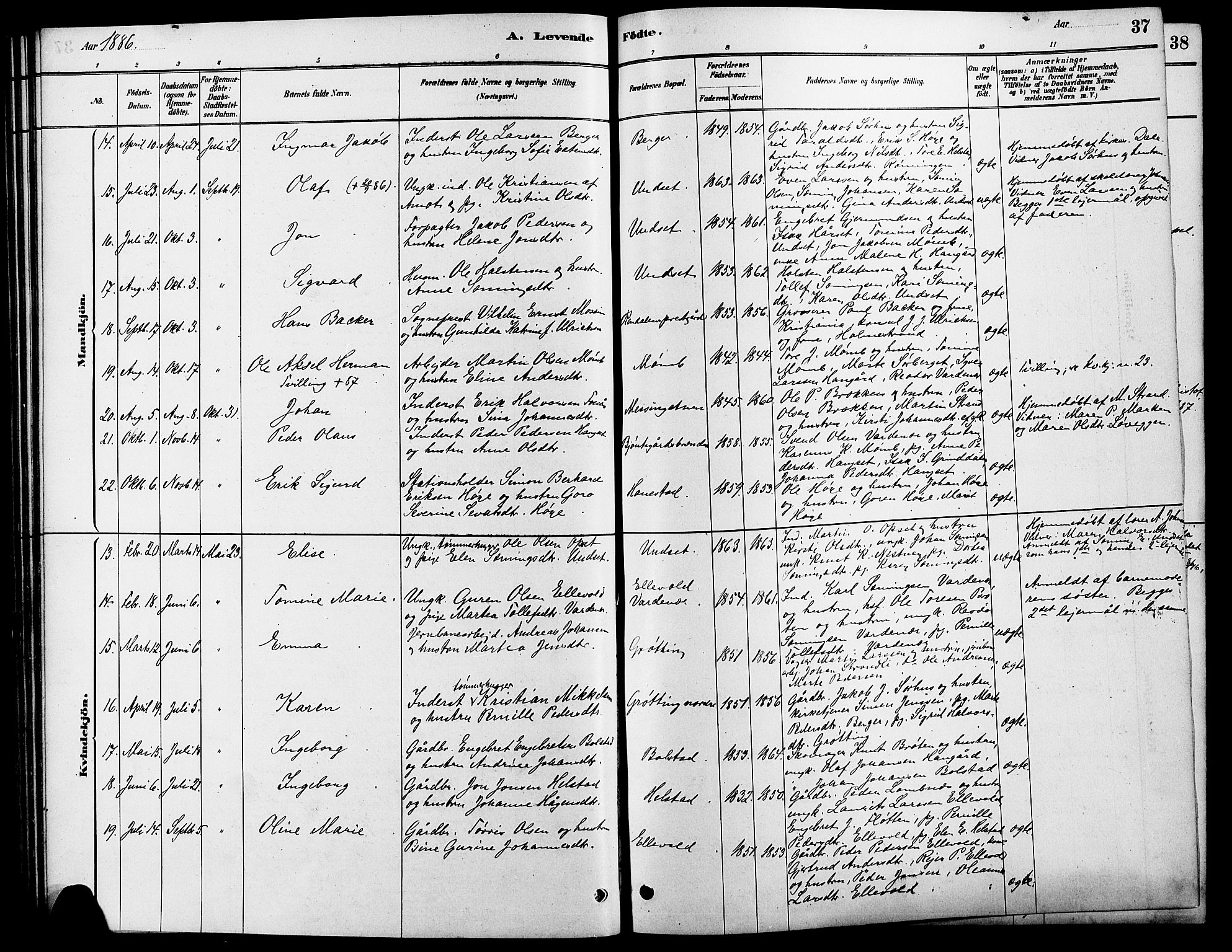 Rendalen prestekontor, SAH/PREST-054/H/Ha/Hab/L0003: Parish register (copy) no. 3, 1879-1904, p. 37