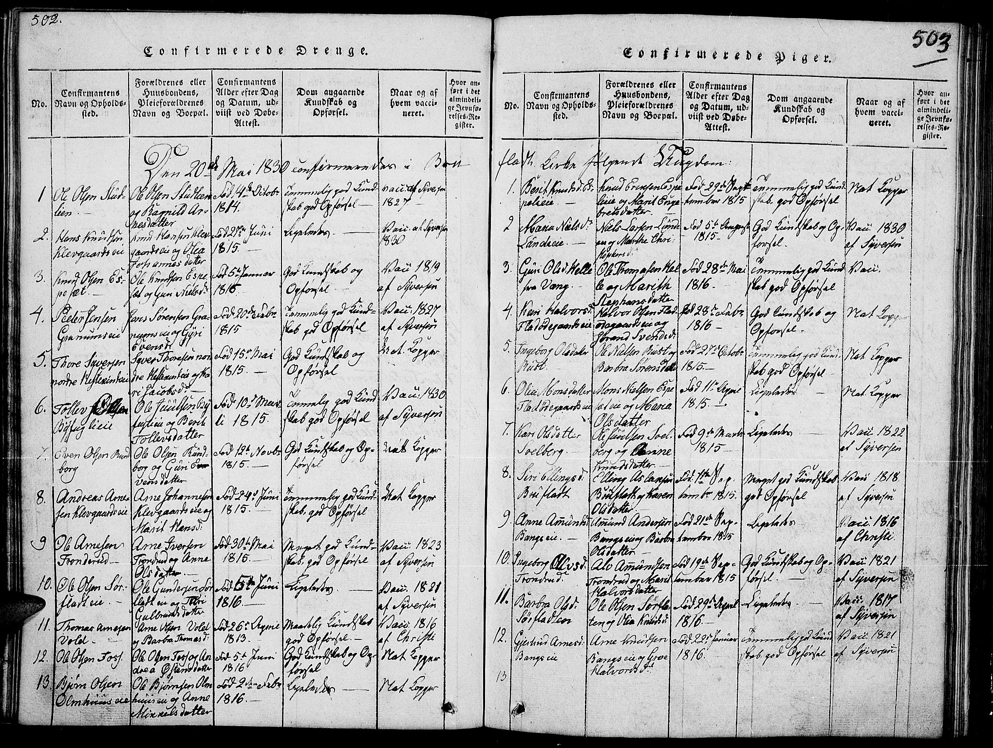 Sør-Aurdal prestekontor, SAH/PREST-128/H/Ha/Hab/L0002: Parish register (copy) no. 2, 1826-1840, p. 502-503