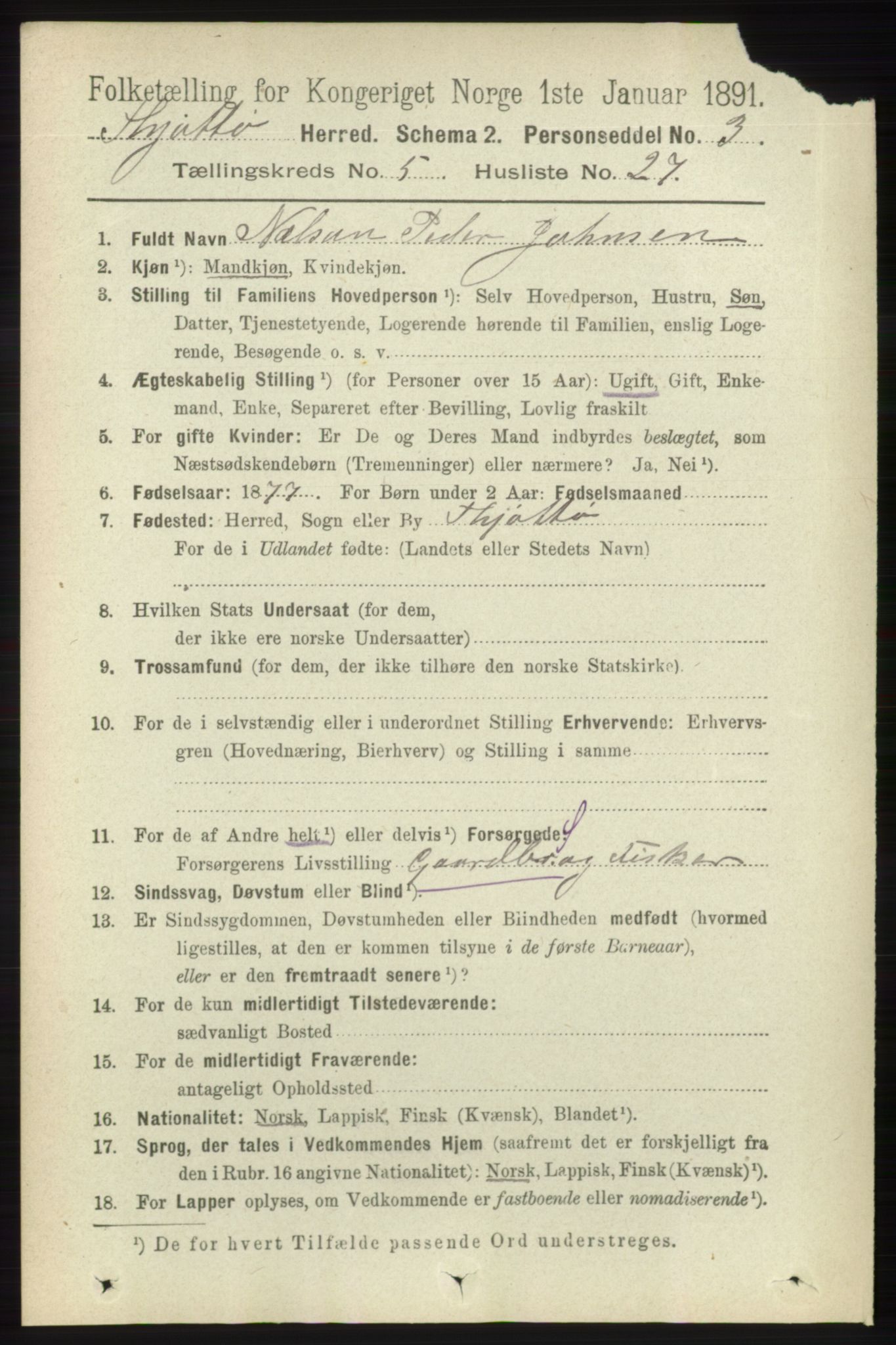 RA, 1891 census for 1817 Tjøtta, 1891, p. 2559